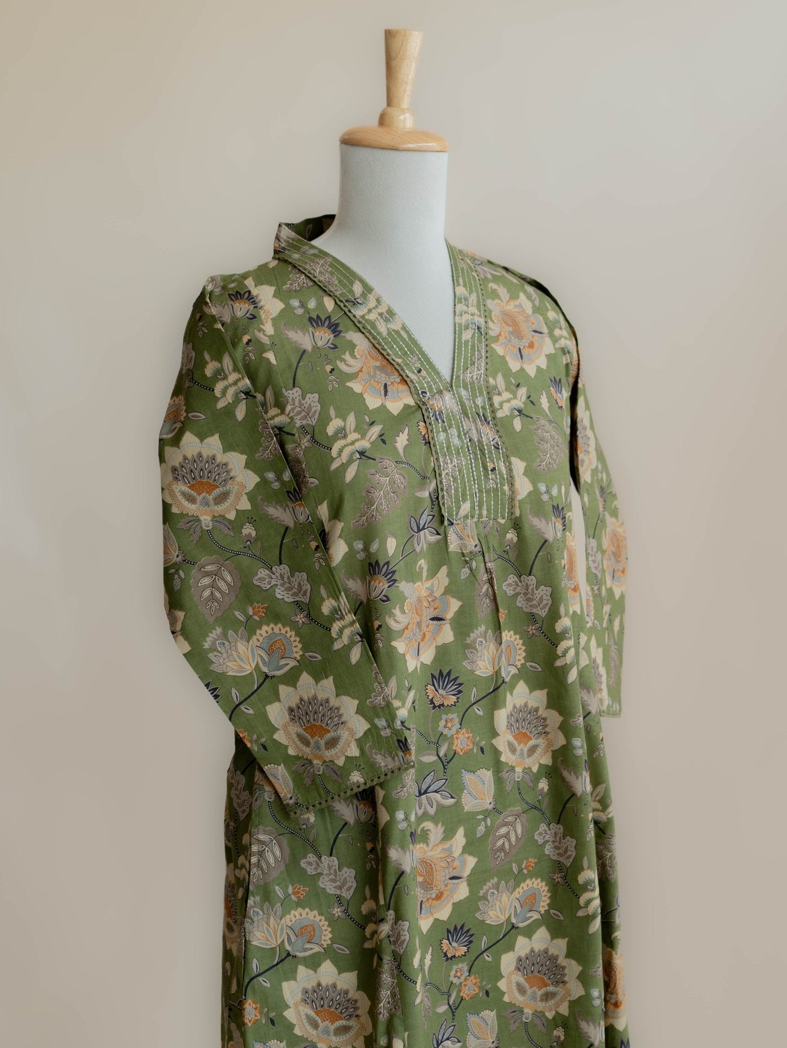 Manhitha Cotton Block Printed A Line Kurta - AINA