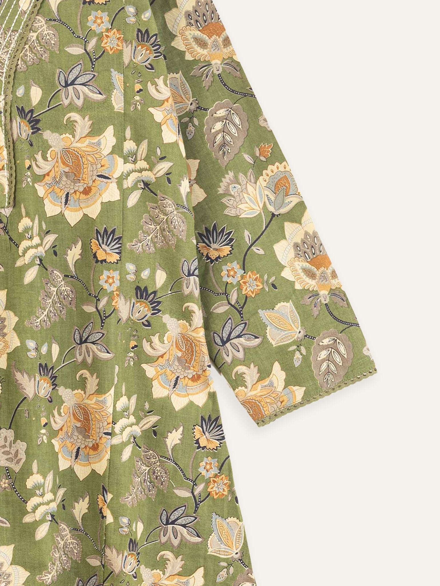 Manhitha Cotton Block Printed A Line Kurta - AINA