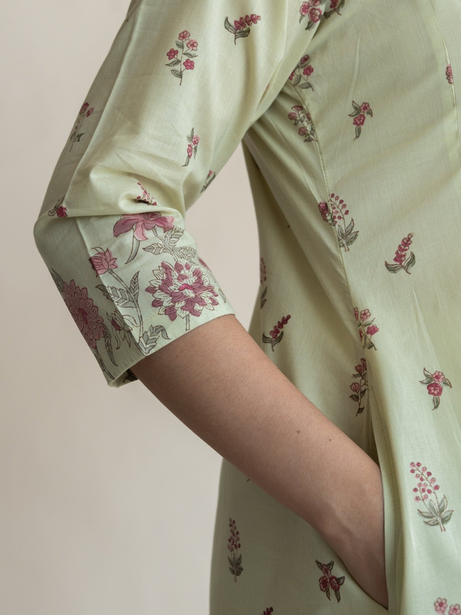 Mansha Cotton Block Printed A - Line Kurta - AINA