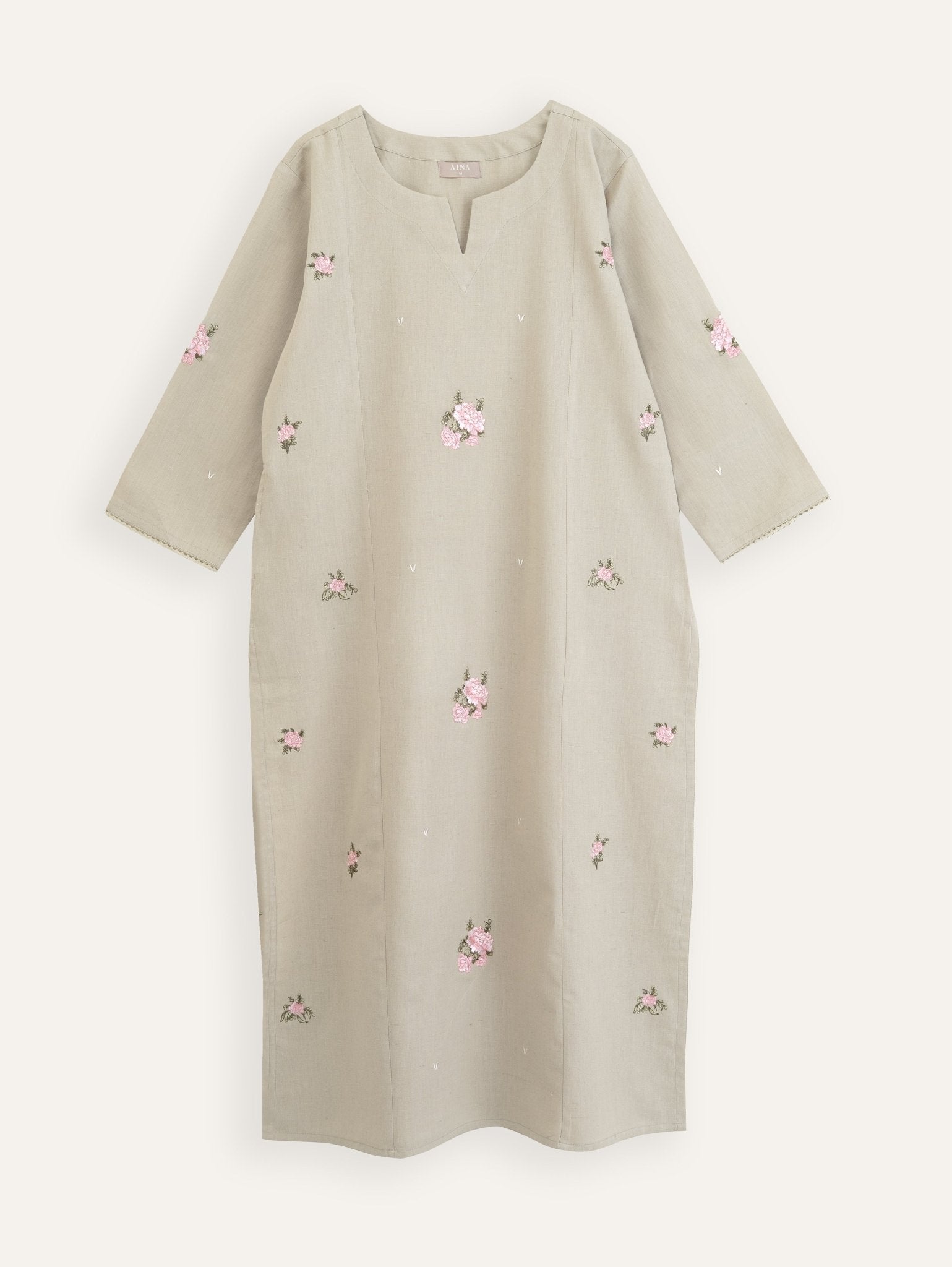 Manya Cotton Flax Embroidered Straight Kurta - AINA