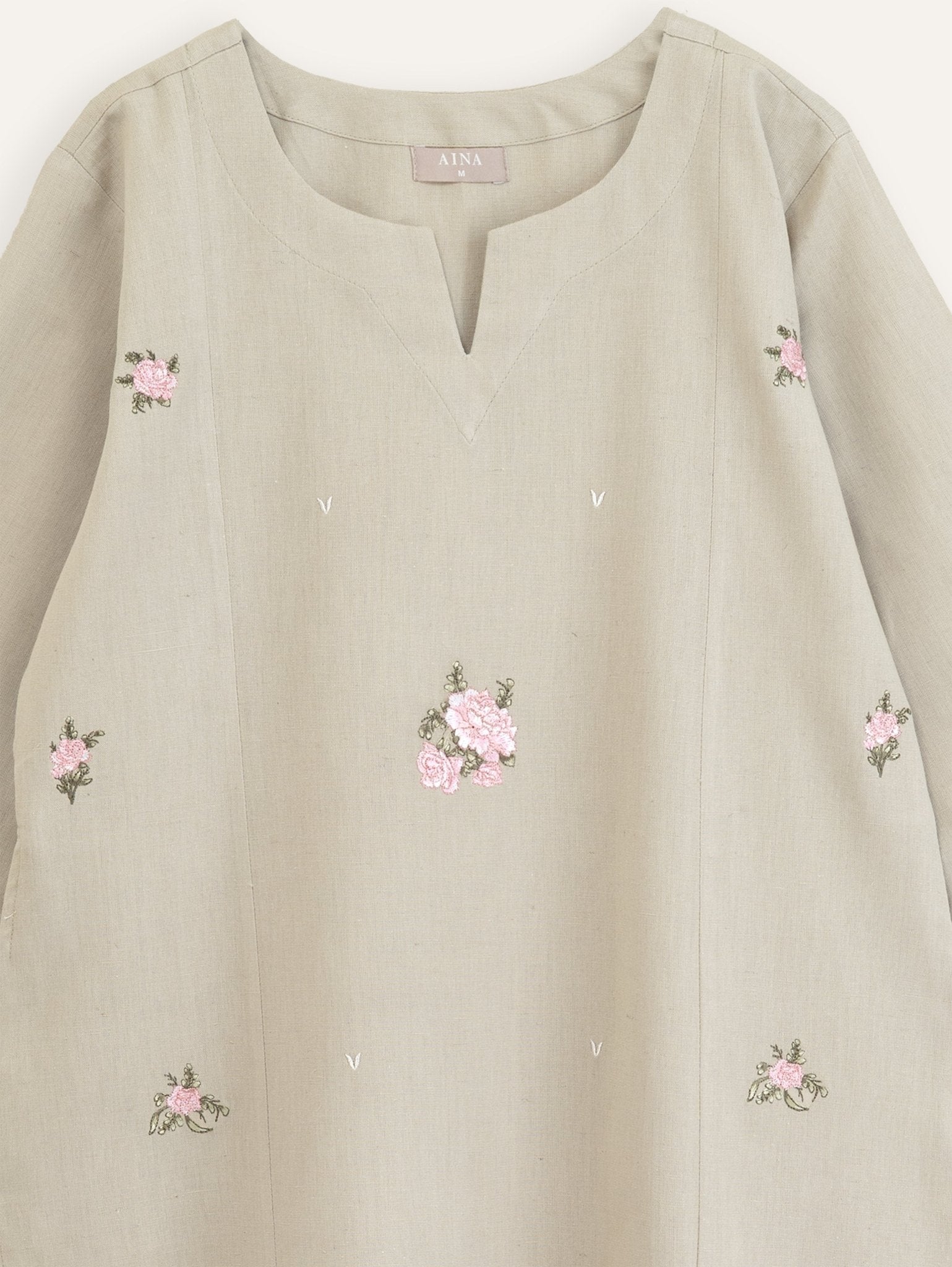 Manya Cotton Flax Embroidered Straight Kurta - AINA