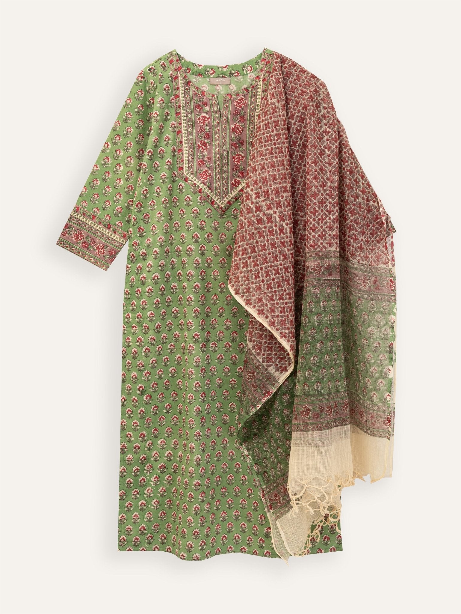 Mehak Cotton Block Printed Straight Kurta - AINA