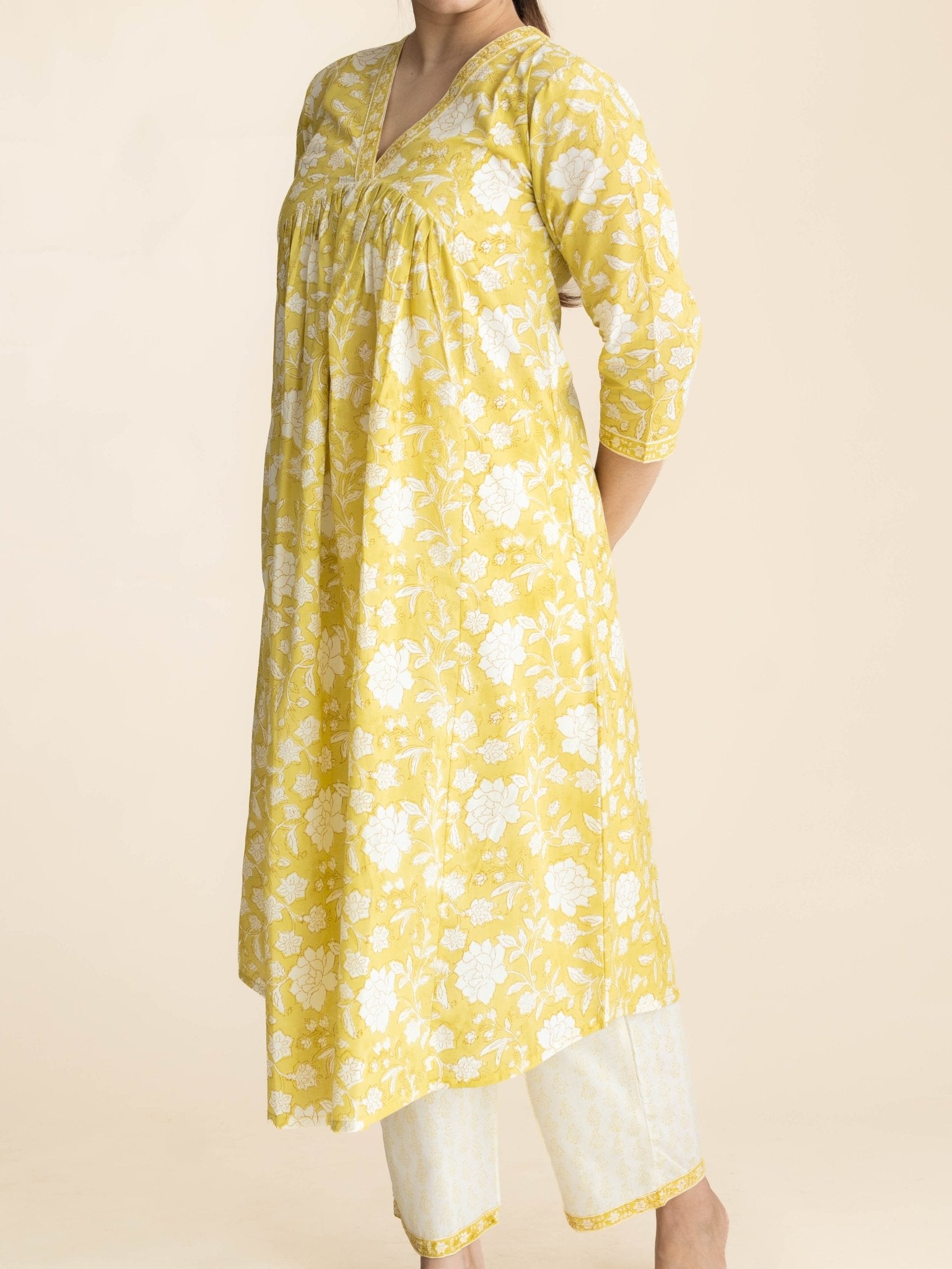 Melani Cotton Block Printed A-Line Suit Set - AINA