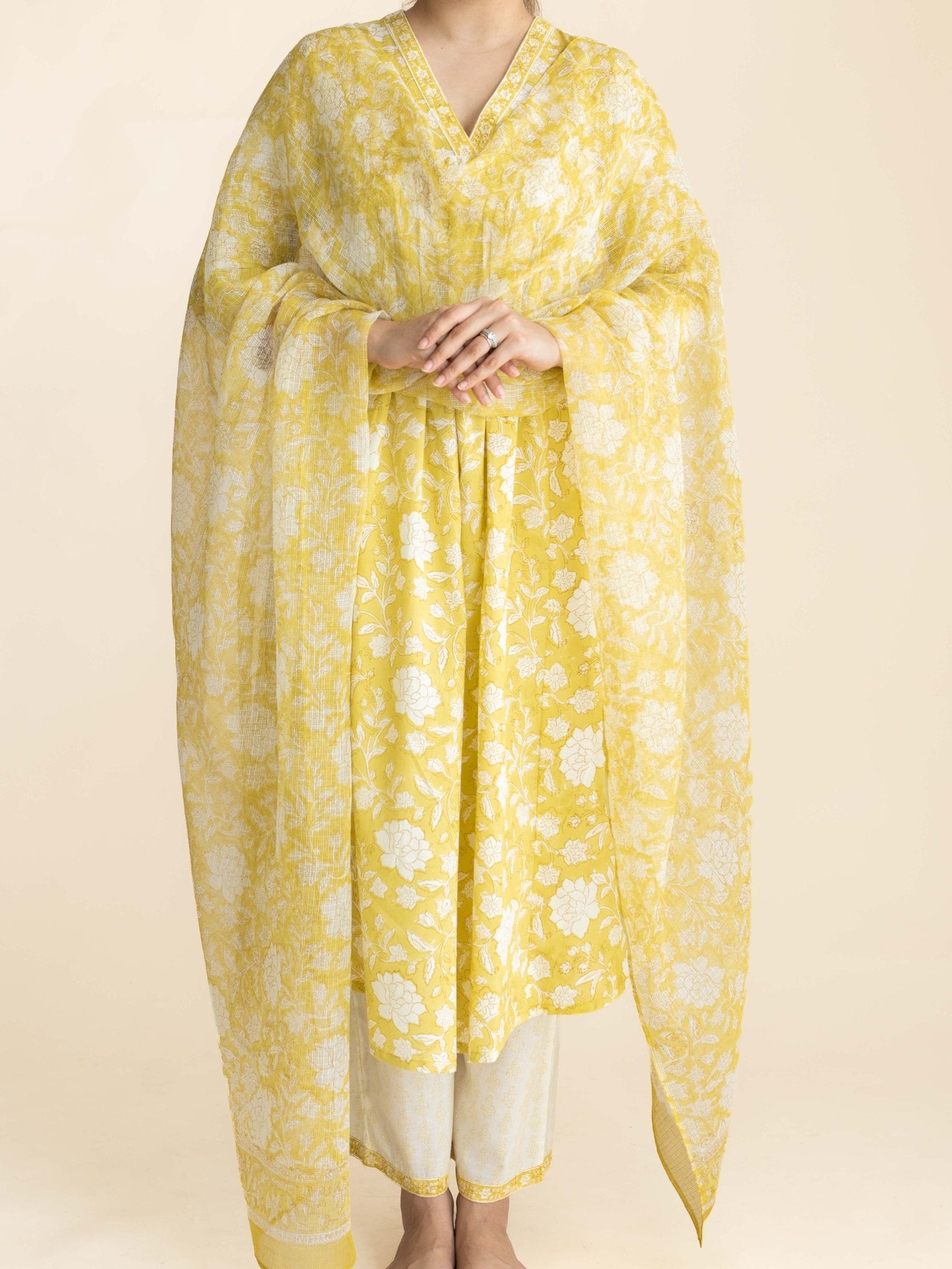 Melani Cotton Block Printed A-Line Suit Set - AINA