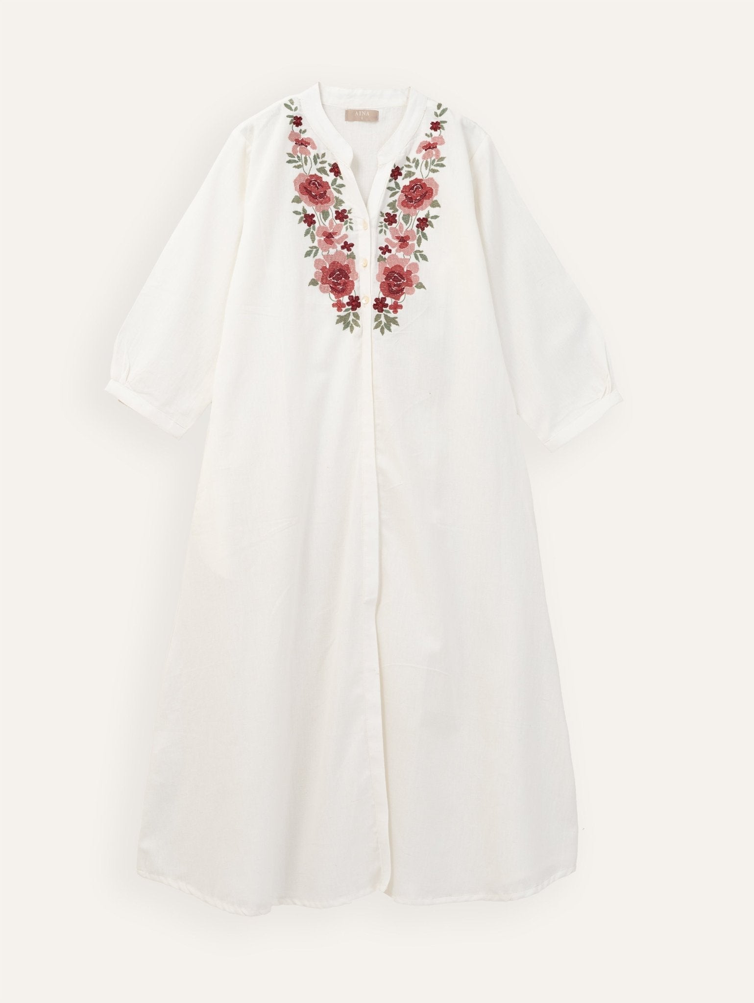 Midhuna Cotton Flax Embroidered A - Line Kurta - AINA