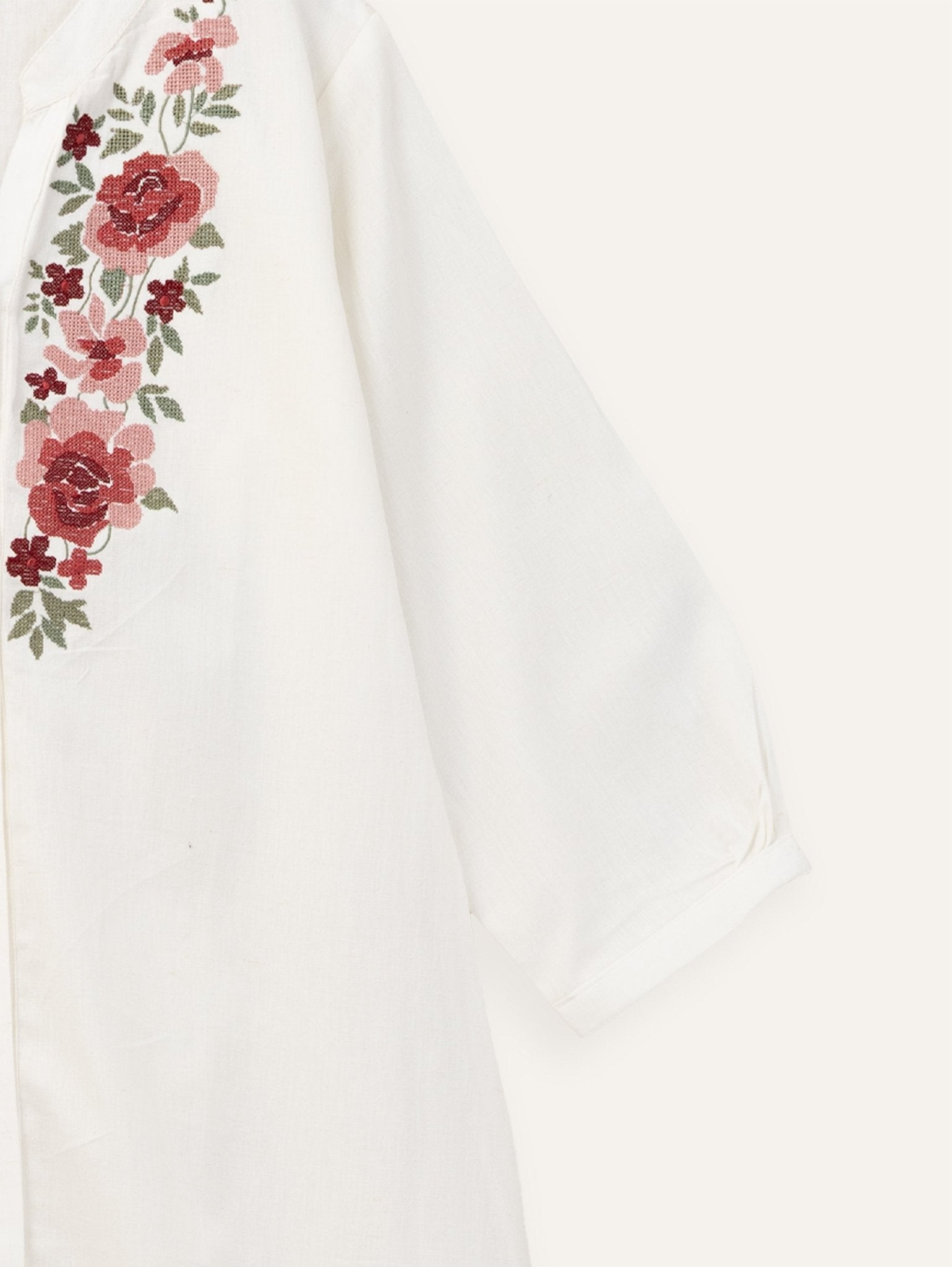 Midhuna Cotton Flax Embroidered A - Line Kurta - AINA