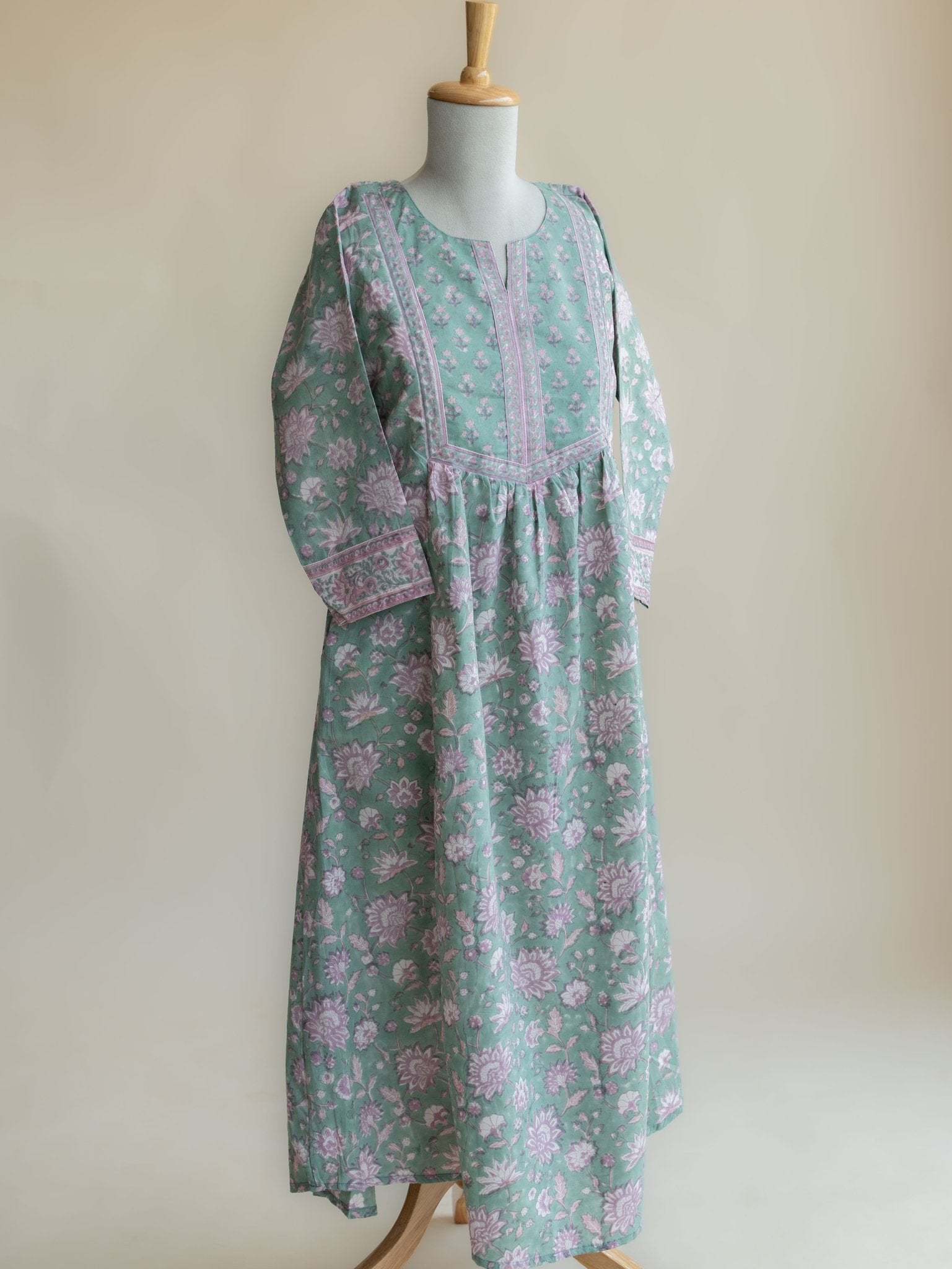 Mihika Cotton Block Printed A - Line Kurta - AINA