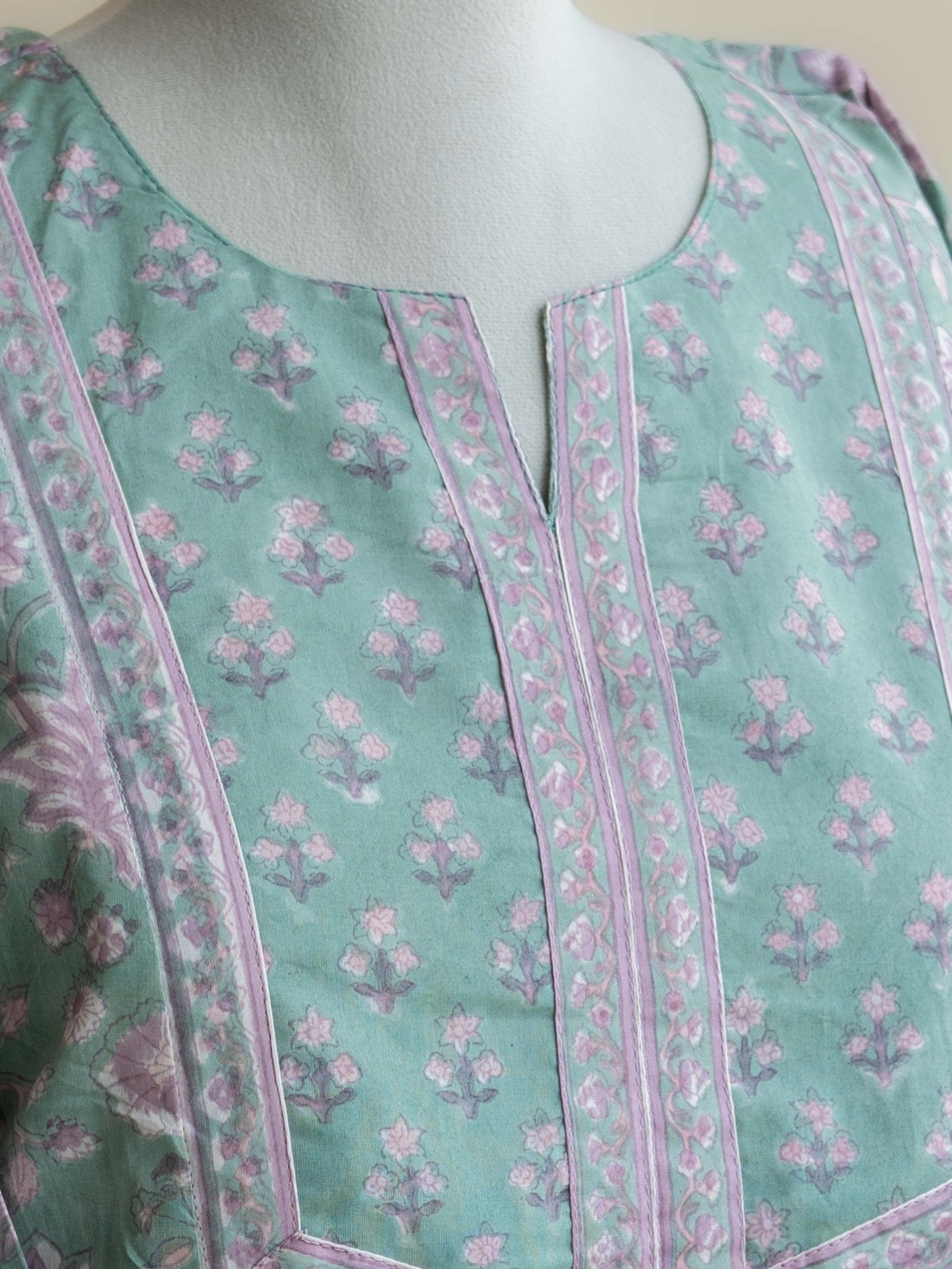 Mihika Cotton Block Printed A - Line Kurta - AINA