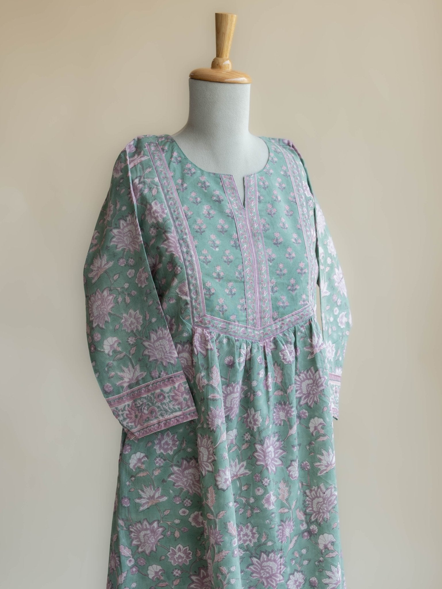 Mihika Cotton Block Printed A - Line Kurta - AINA