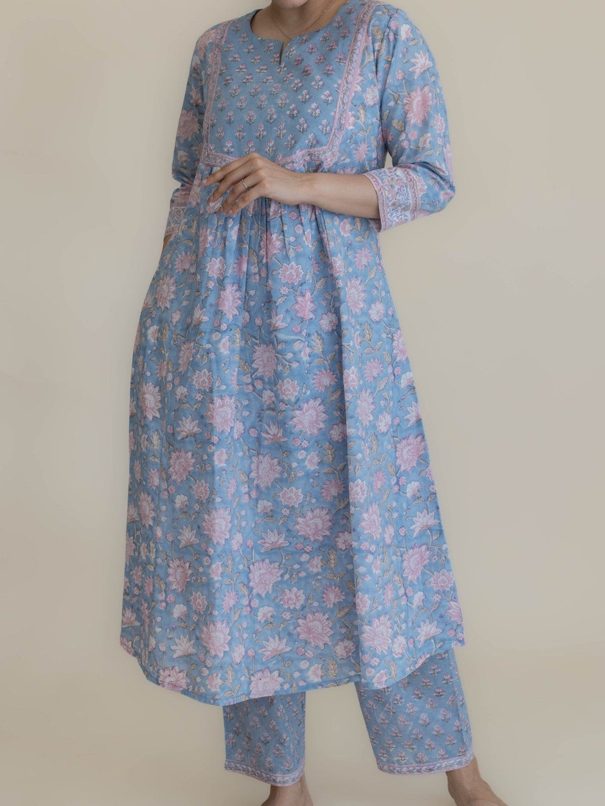 Mihira Cotton Block Printed A-Line 2 Piece Set - AINA