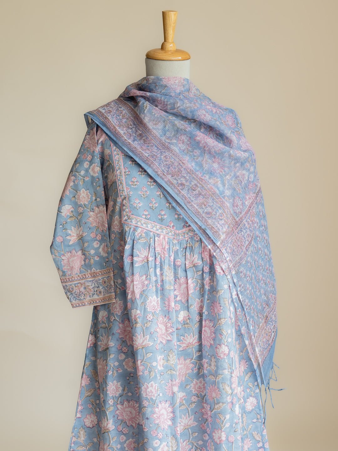 Mihira Cotton Block Printed A-Line Suit Set - AINA