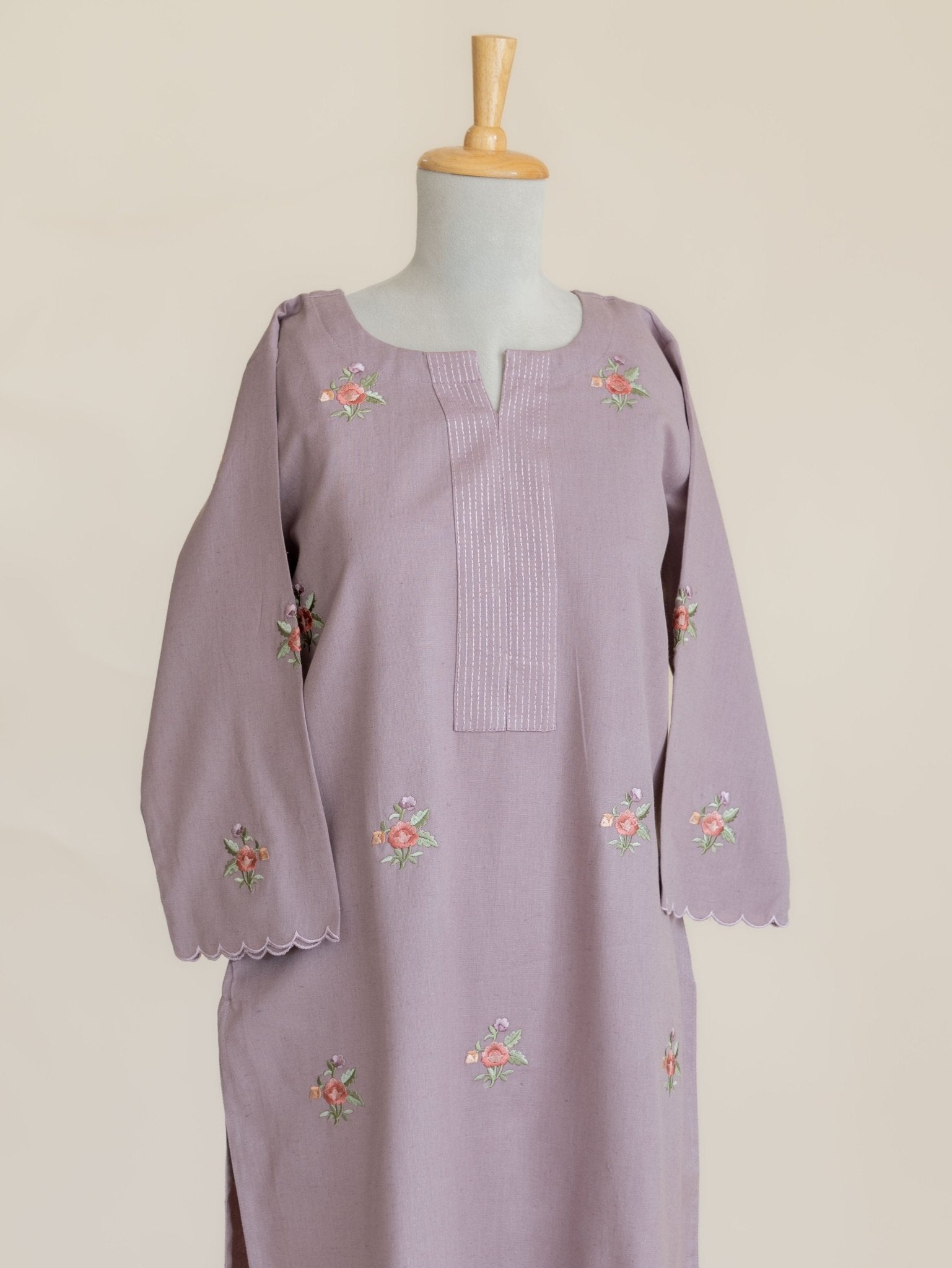 Mishal Cotton Flax Embroidered Straight Kurta - AINA