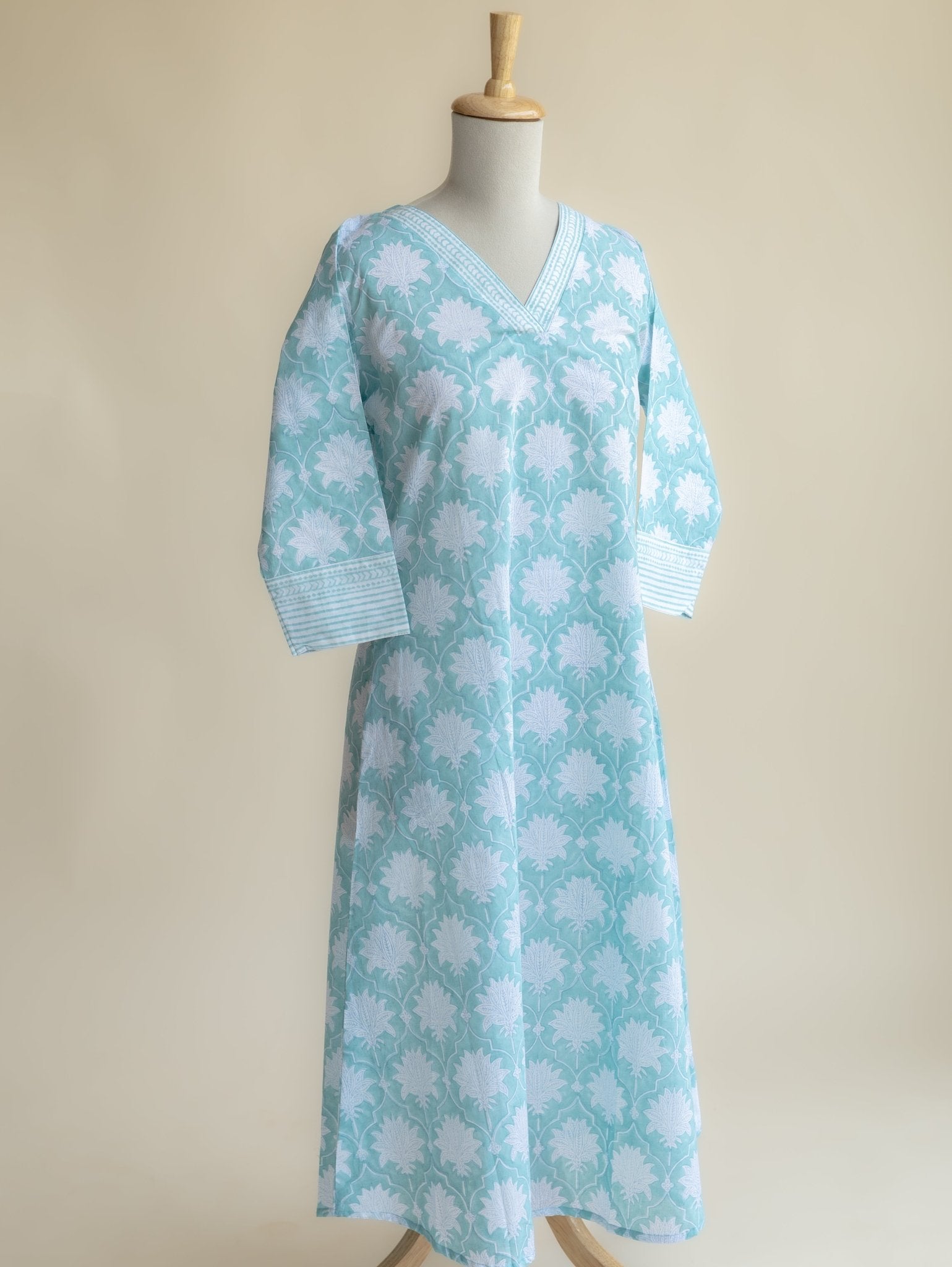 Mithila Cotton Block Printed A - Line Kurta - AINA