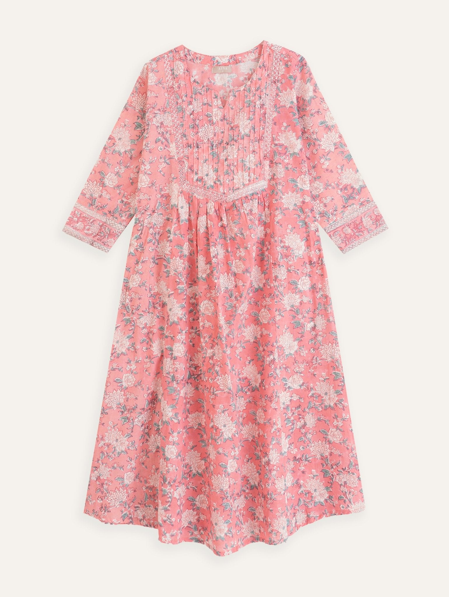Nadia Cotton Block Printed A - Line Kurta - AINA