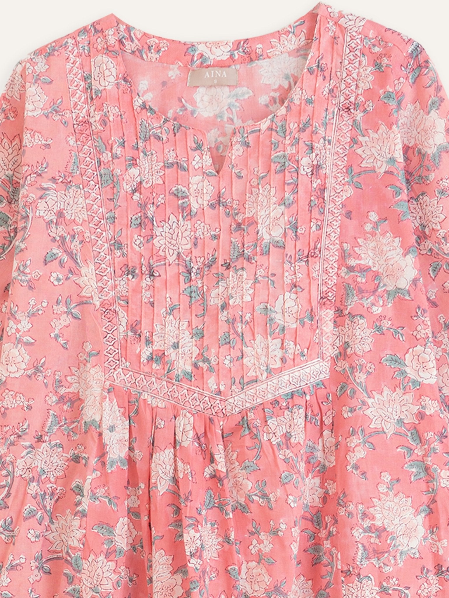 Nadia Cotton Block Printed A - Line Kurta - AINA