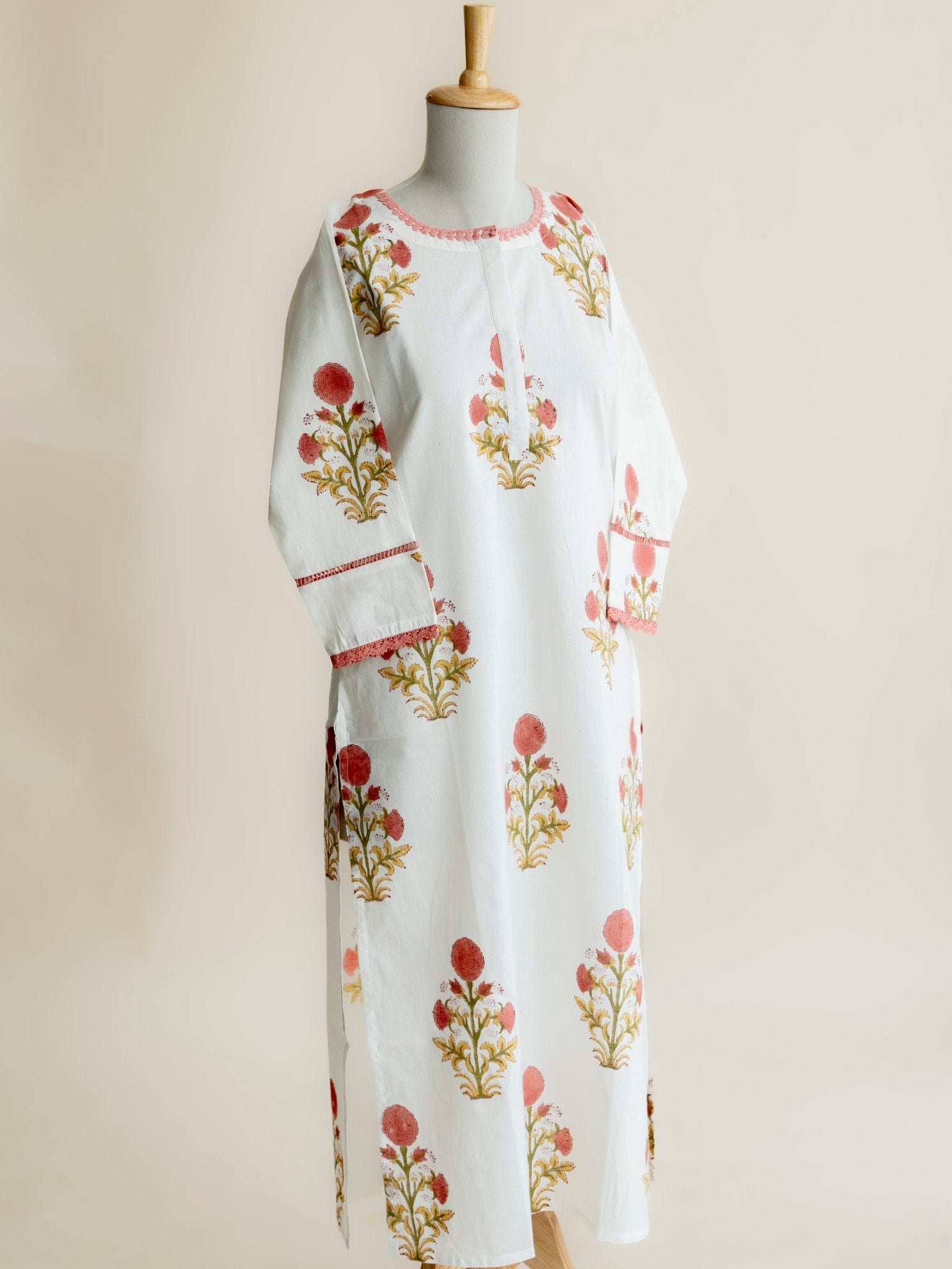 Nadia Cotton Block Printed Straight Kurta - AINA