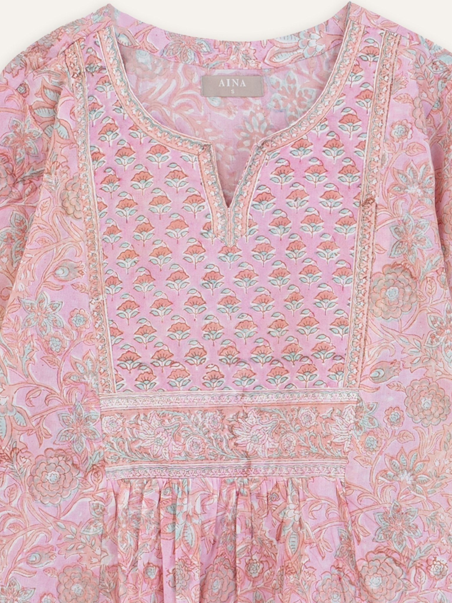 Naifa Cotton Block Printed A - Line Kurta - AINA