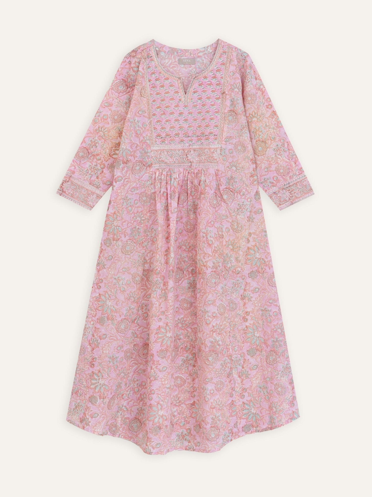 Naifa Cotton Block Printed A - Line Kurta - AINA