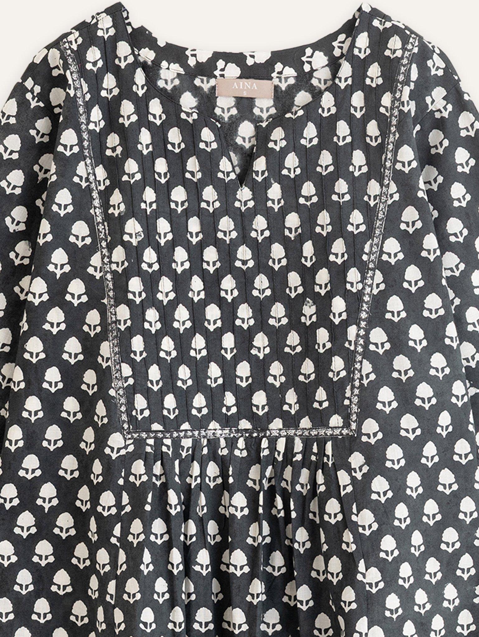 Naiza Cotton Block Printed A - Line Kurta - AINA