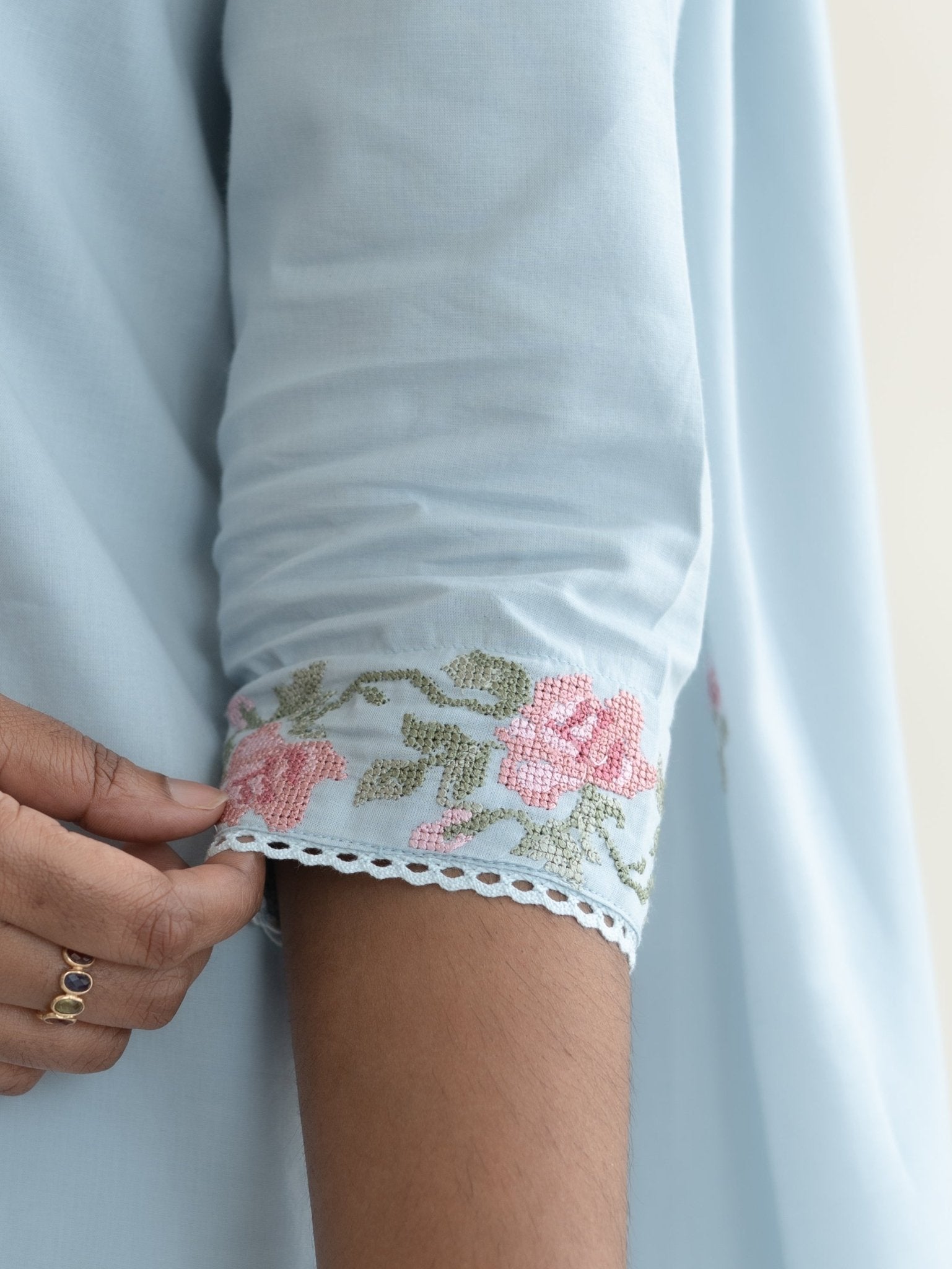 Nameya Cotton Embroidered Straight Suit Set - AINA