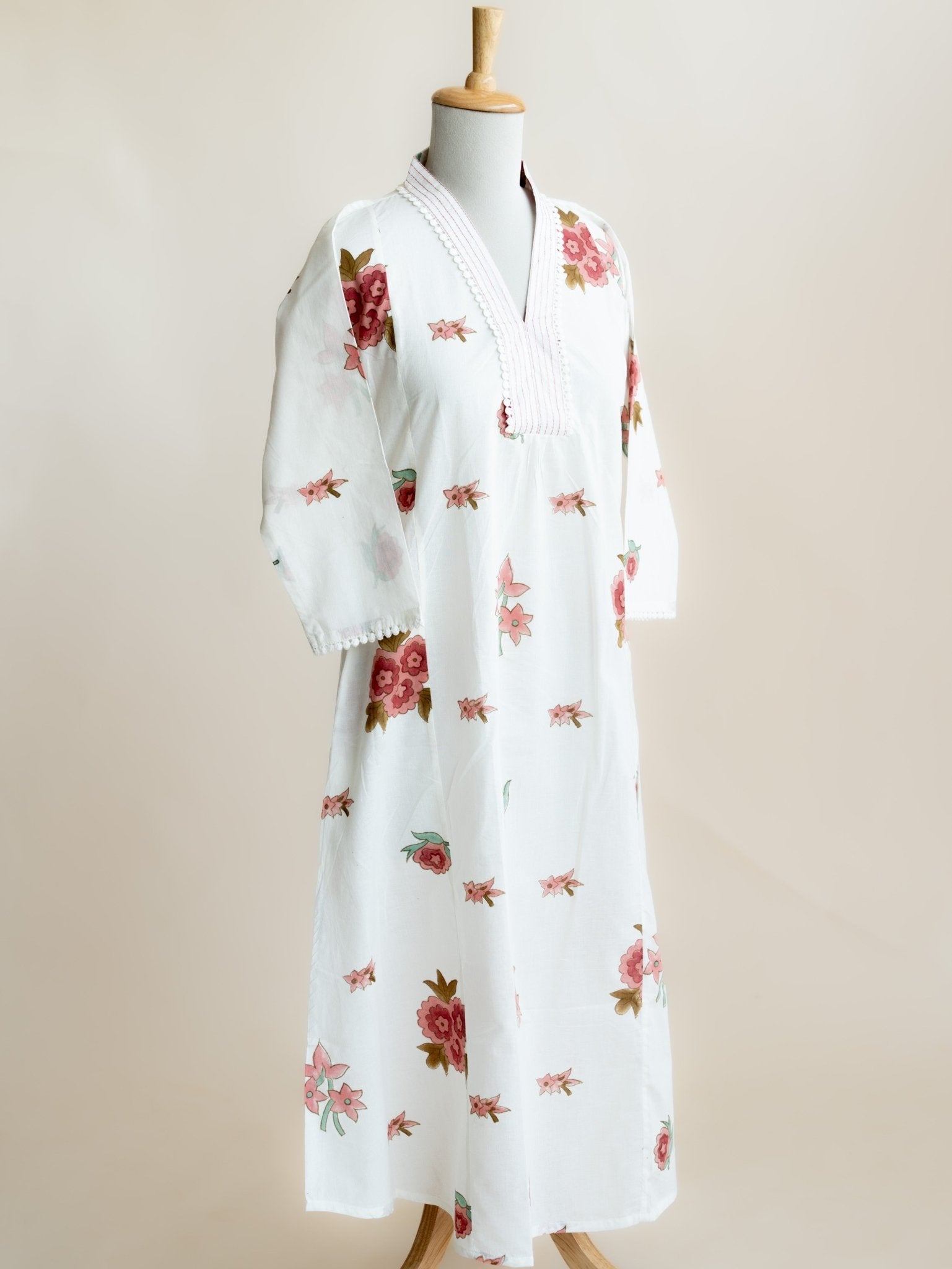 Nayhel Cotton Block Printed A Line Kurta - AINA