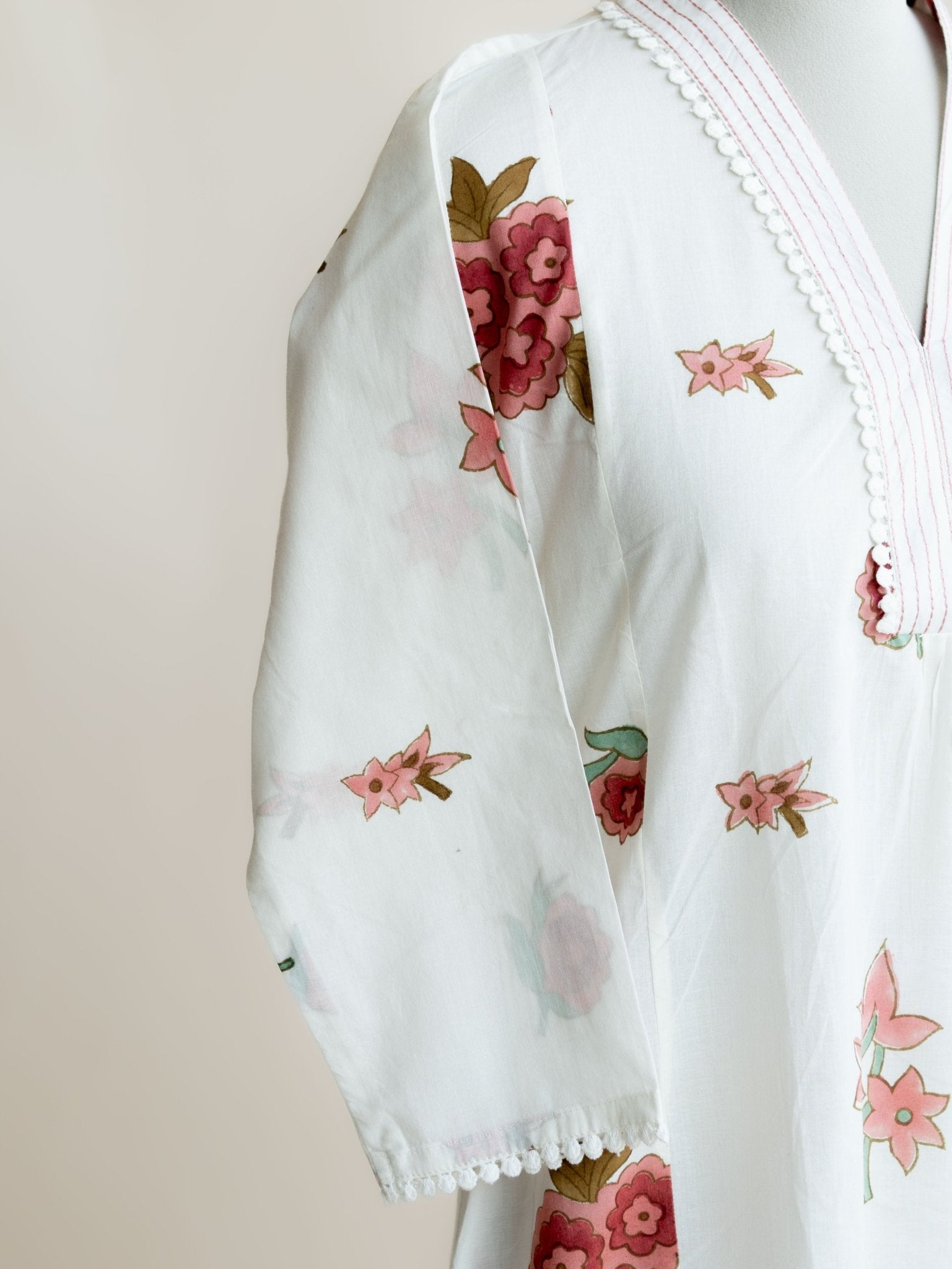 Nayhel Cotton Block Printed A Line Kurta - AINA
