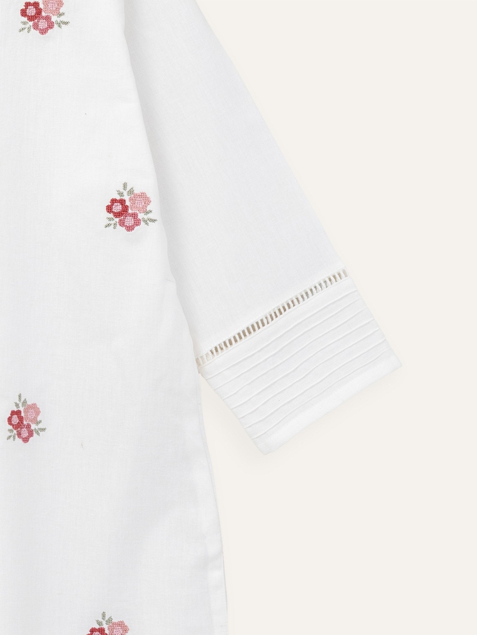 Nazah Cotton Flax Embroidered Straight Kurta - AINA