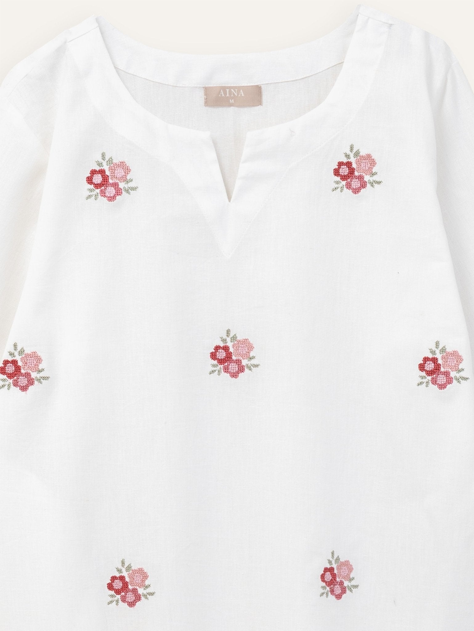 Nazah Cotton Flax Embroidered Straight Kurta - AINA