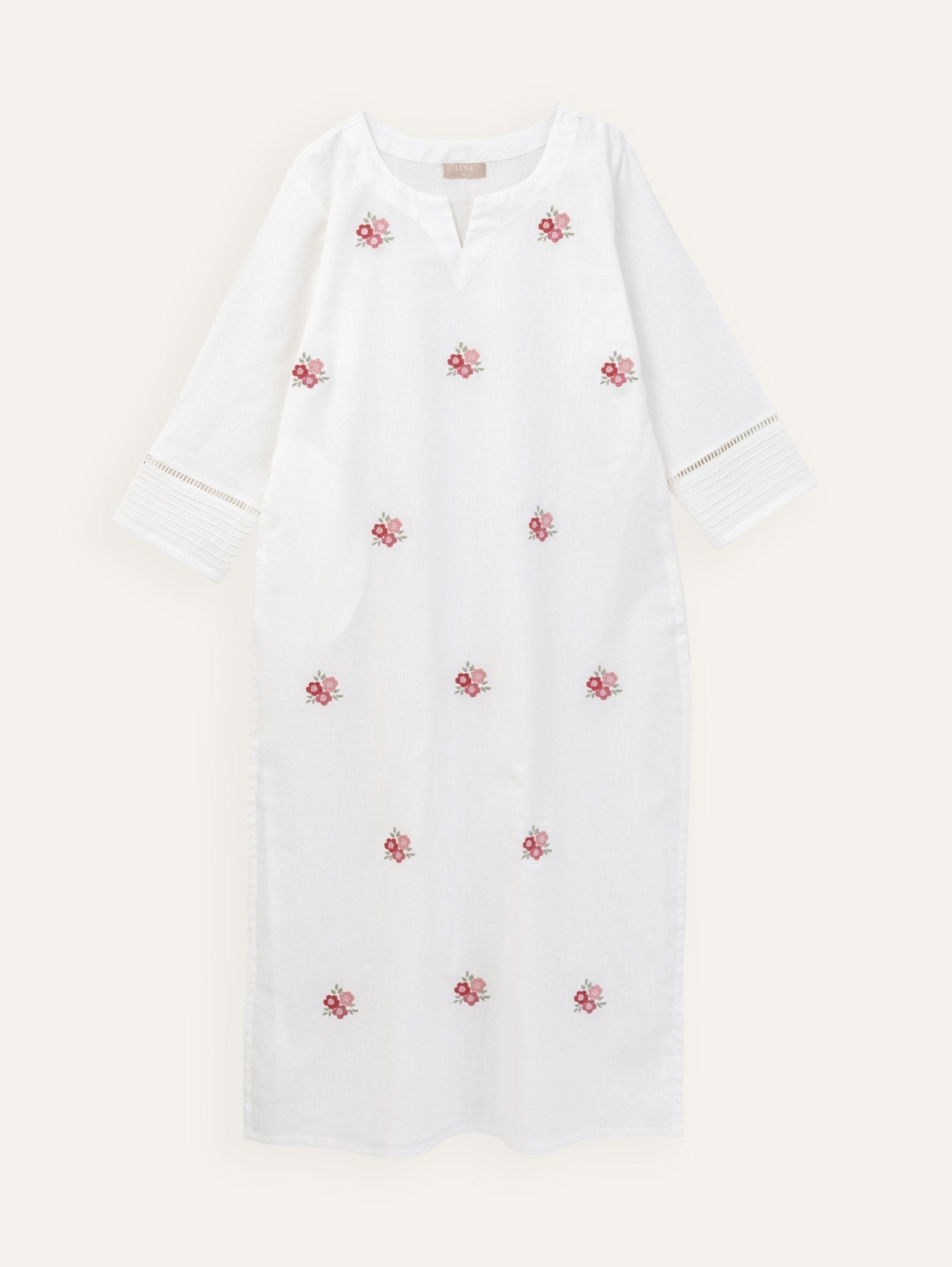 Nazah Cotton Flax Embroidered Straight Kurta - AINA