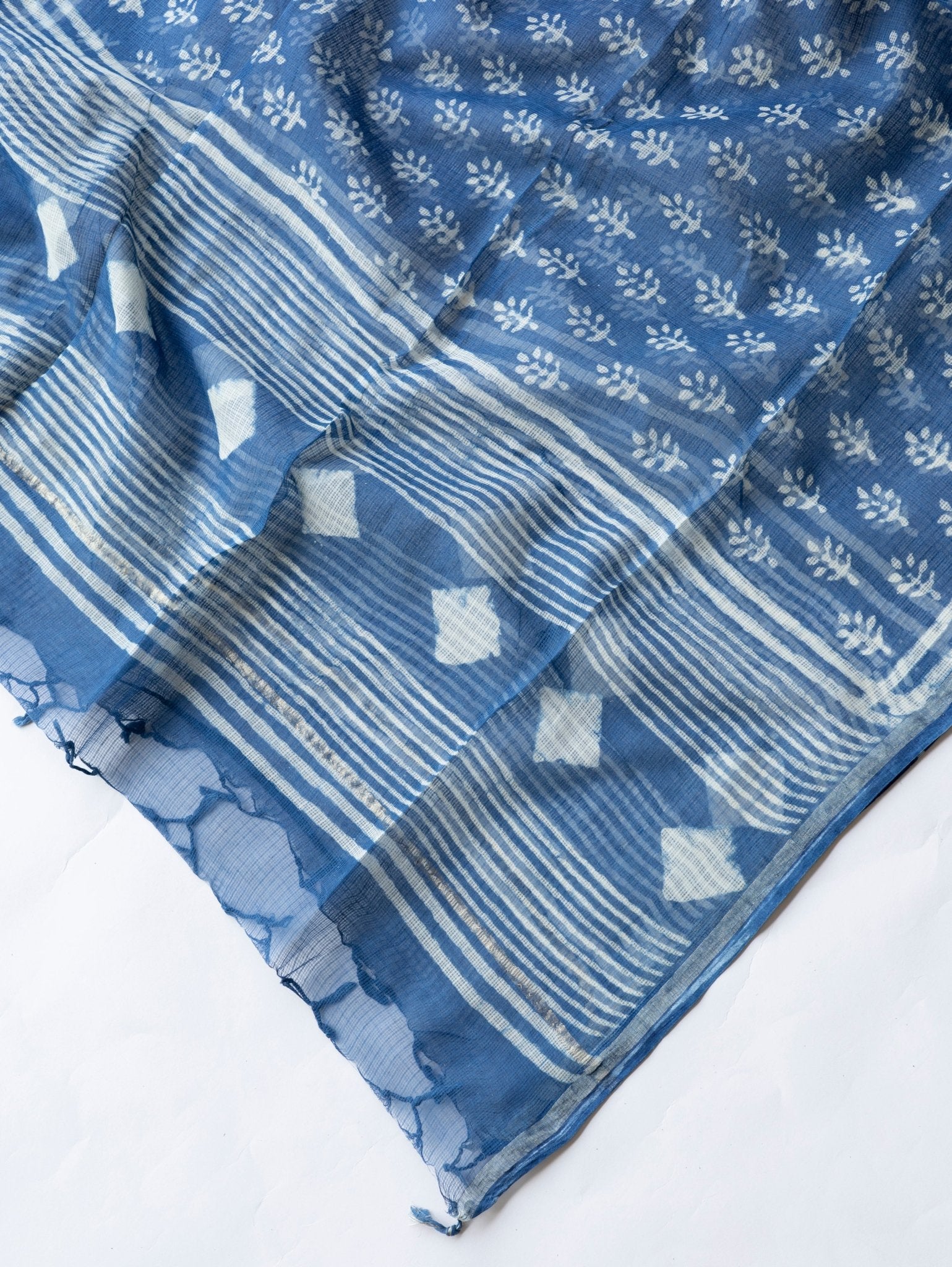 Neel Kota Doria Block Printed Dupatta - AINA