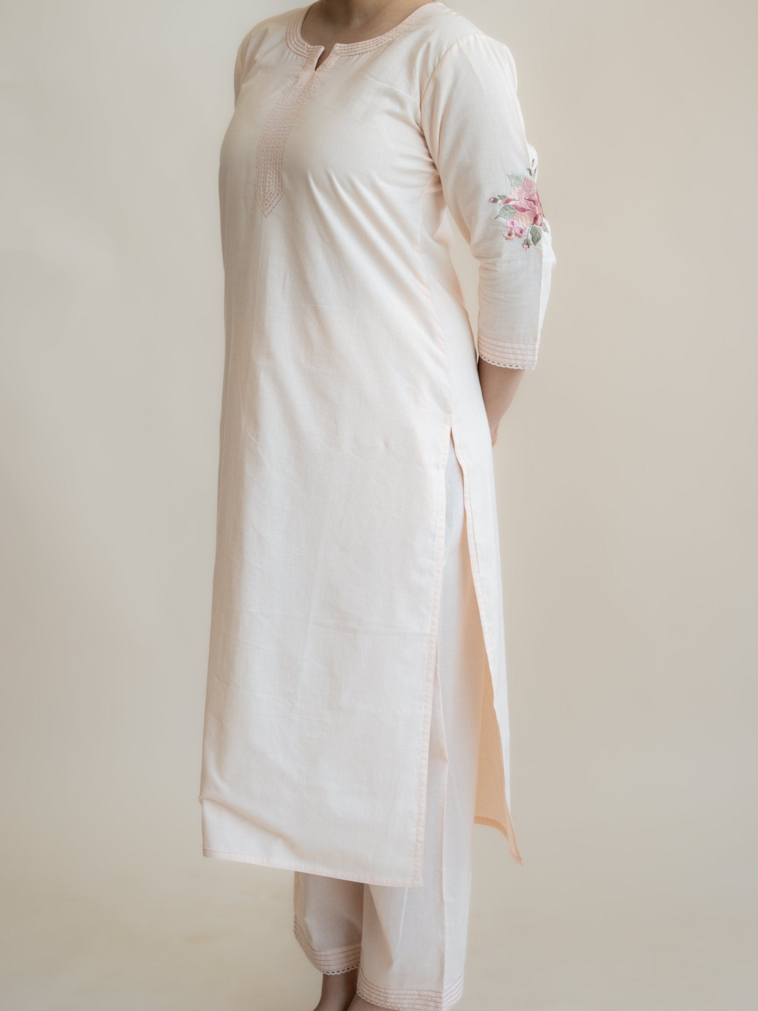 Neva Cotton Embroidered Straight Suit Set - AINA