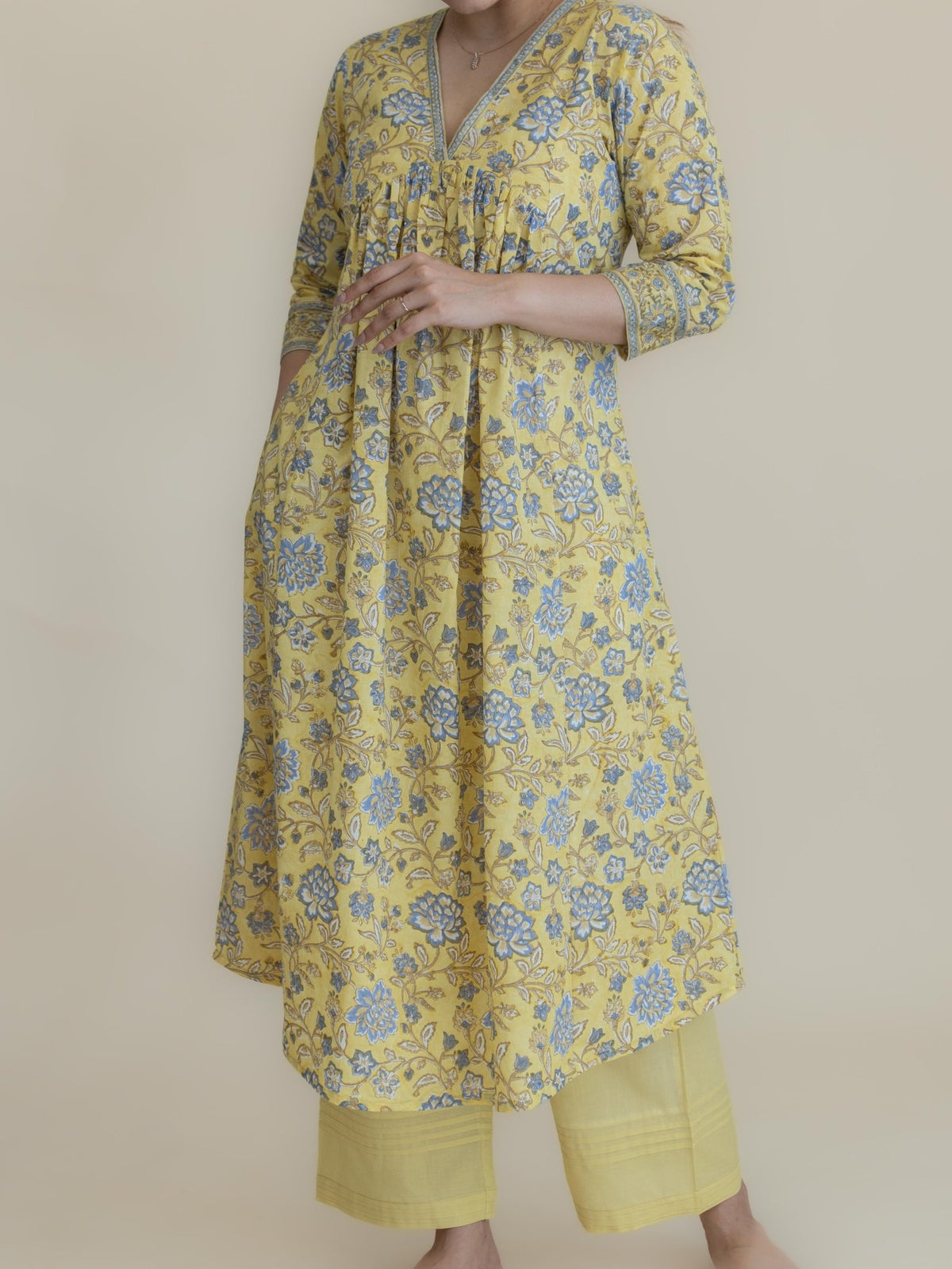 Niara Cotton Block Printed A-Line Kurta - AINA