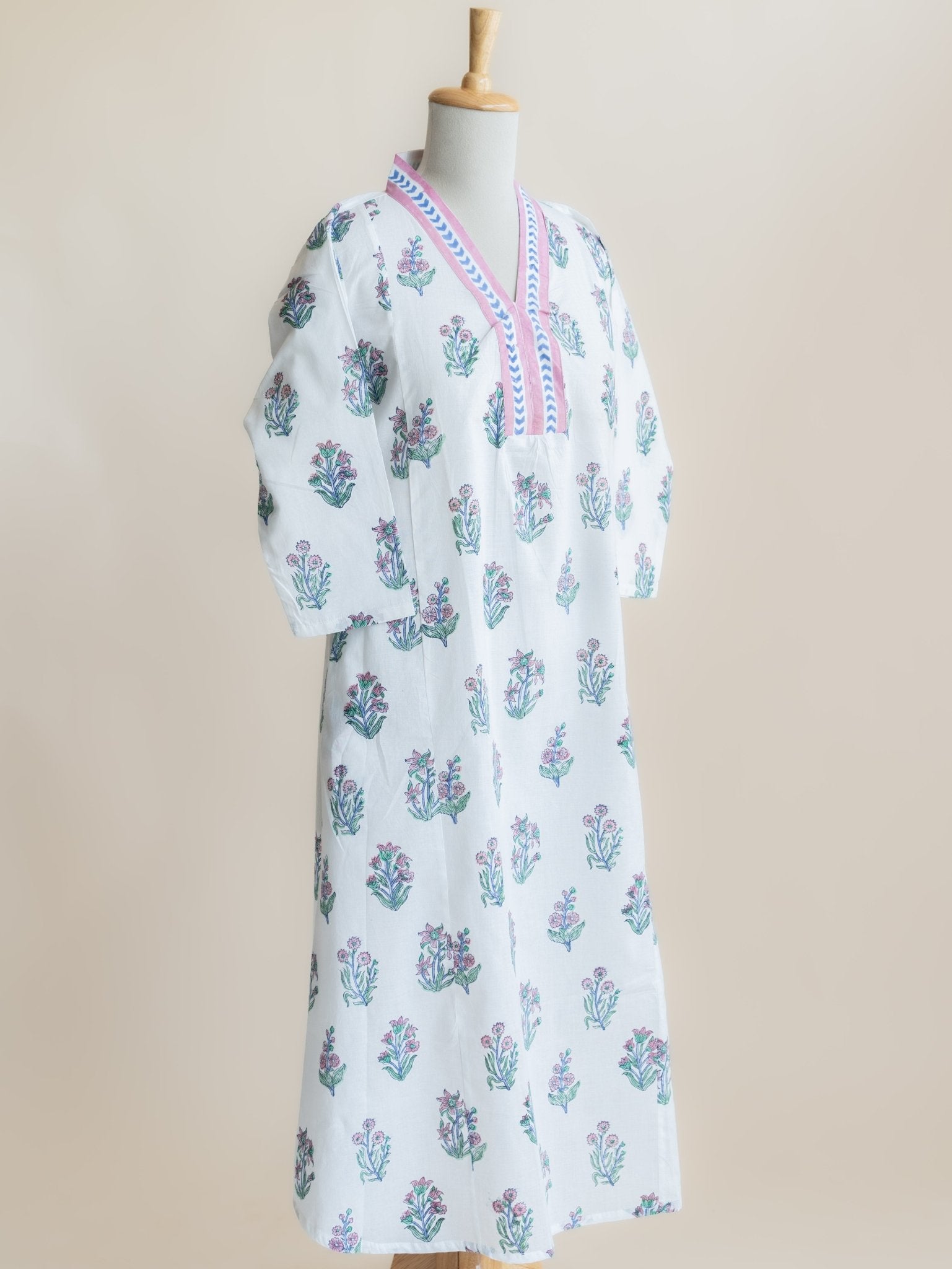 Nima Cotton Block Printed A - Line Kurta - AINA