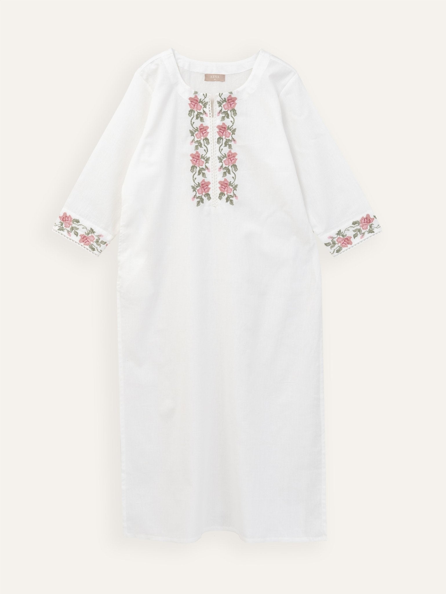 Nimah Cotton Flax Embroidered Straight Kurta - AINA