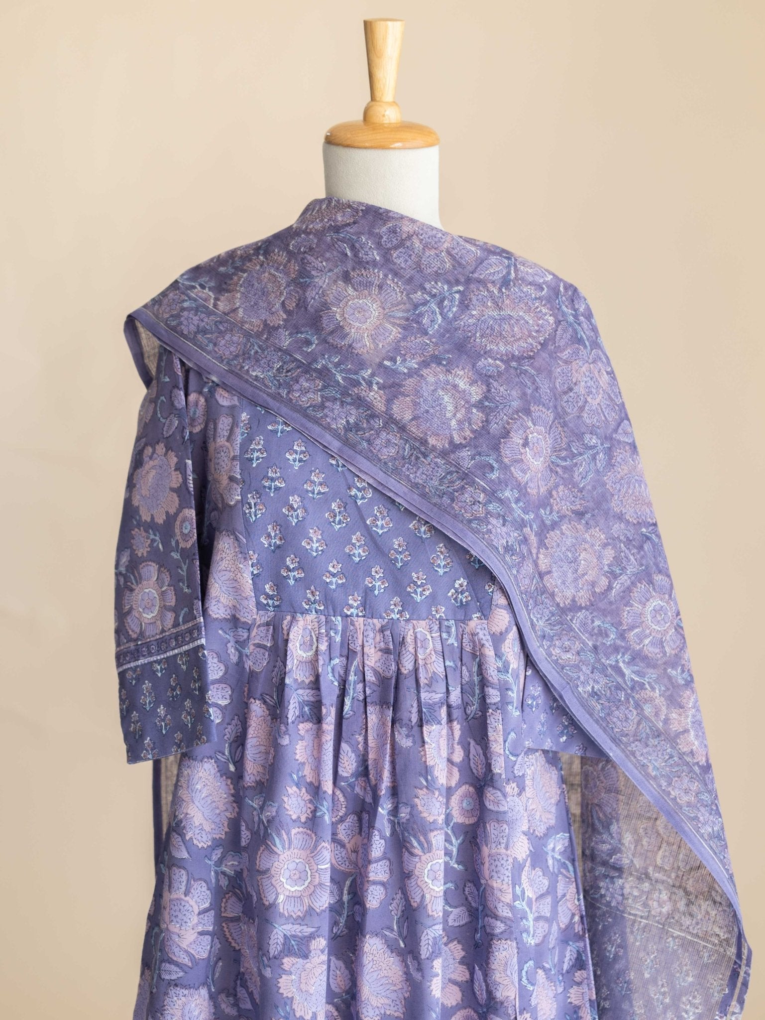 Nooha Cotton Block Printed A - Line Suit Set - AINA