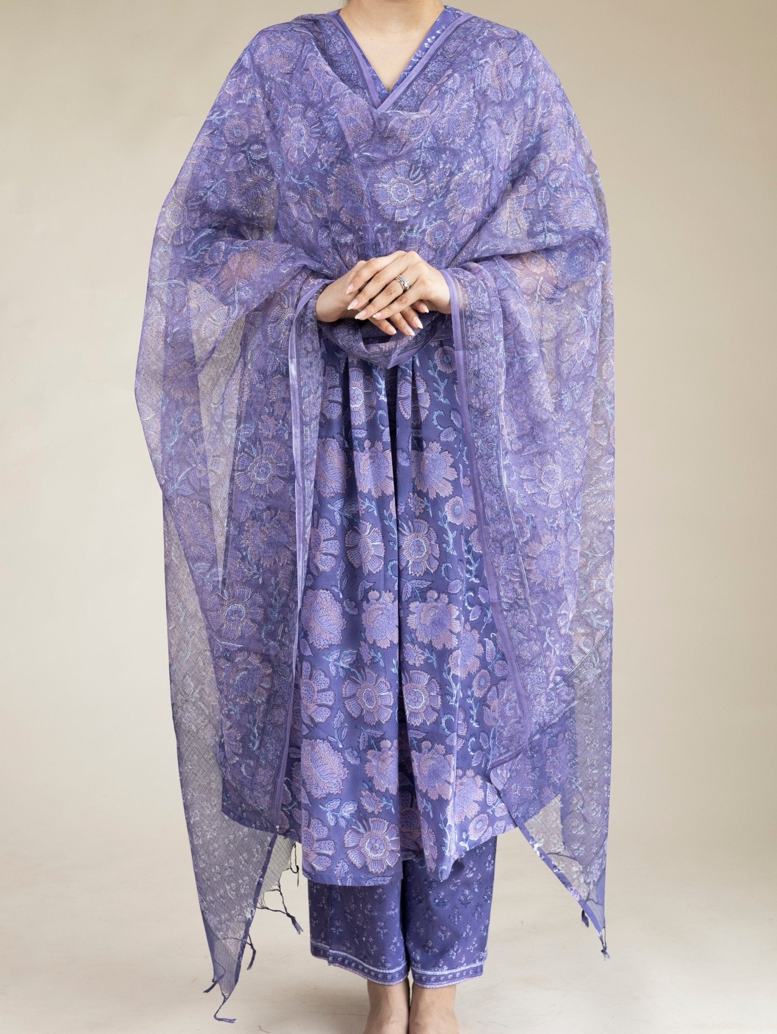 Nooha Cotton Block Printed A - Line Suit Set - AINA