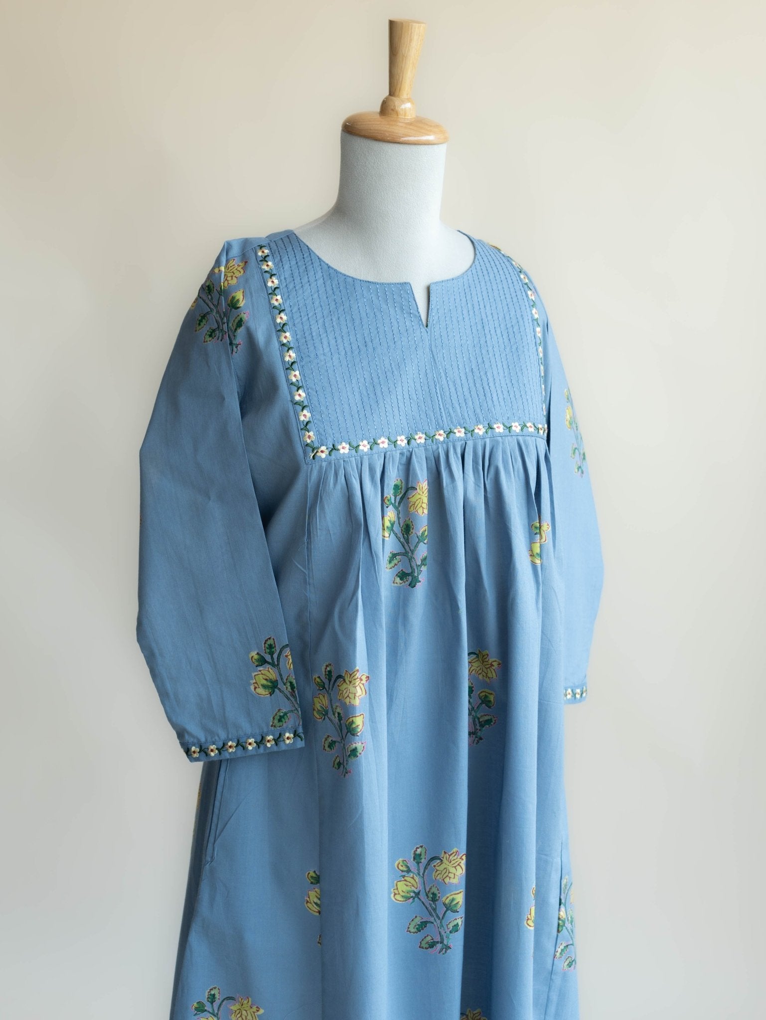 Nritya Cotton Block Printed Embroidered A - Line Kurta - AINA