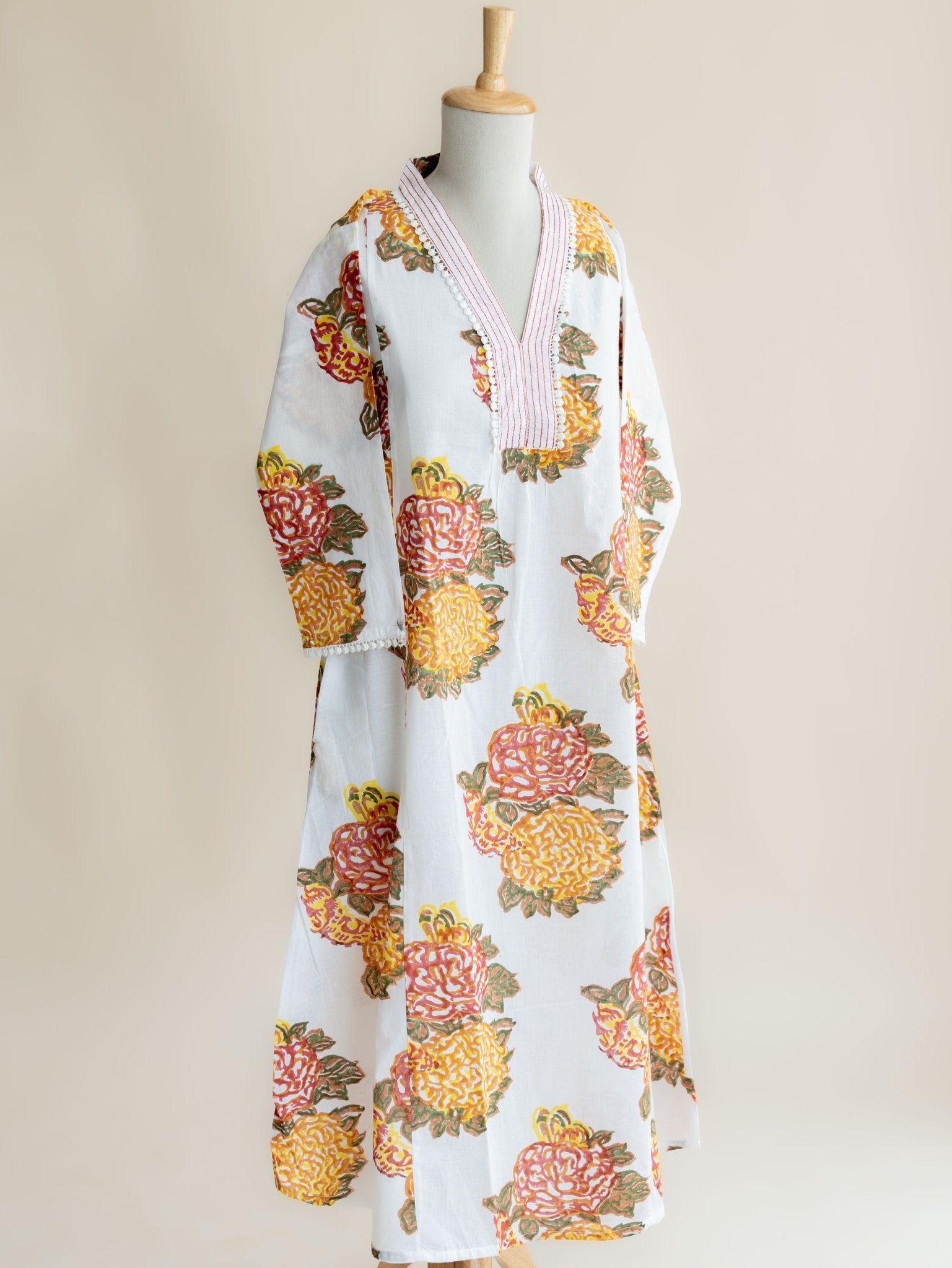 Pavithra Cotton Block Printed A Line Kurta - AINA