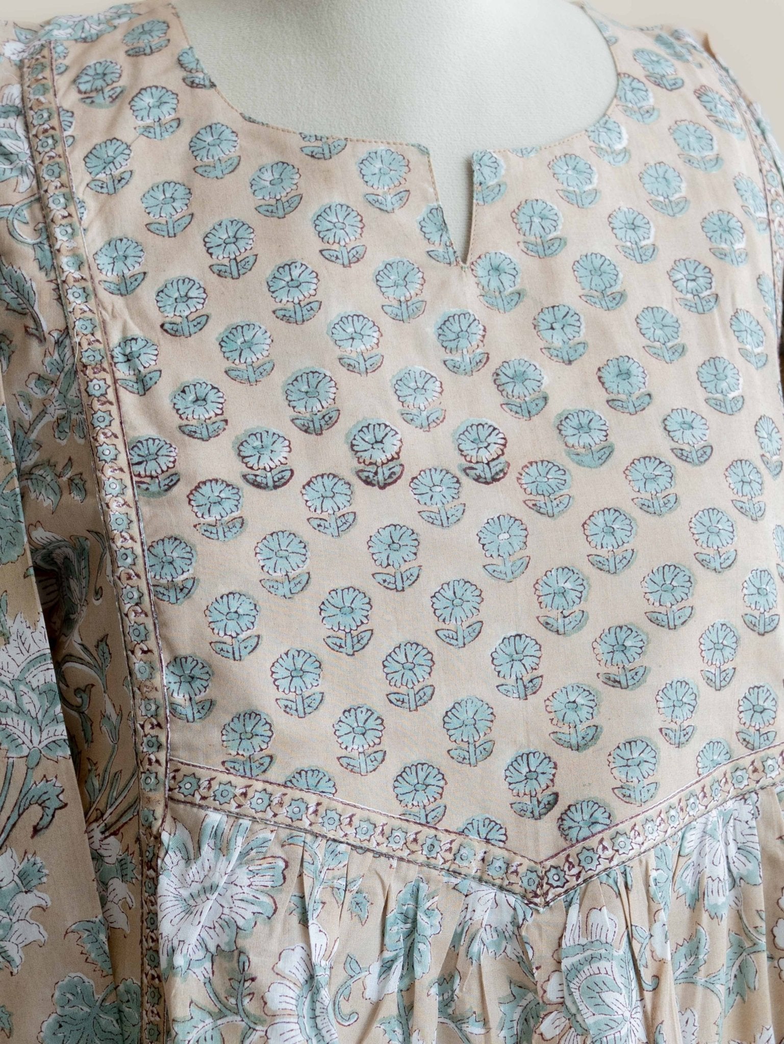Prema Cotton Block Printed A - Line Kurta - AINA