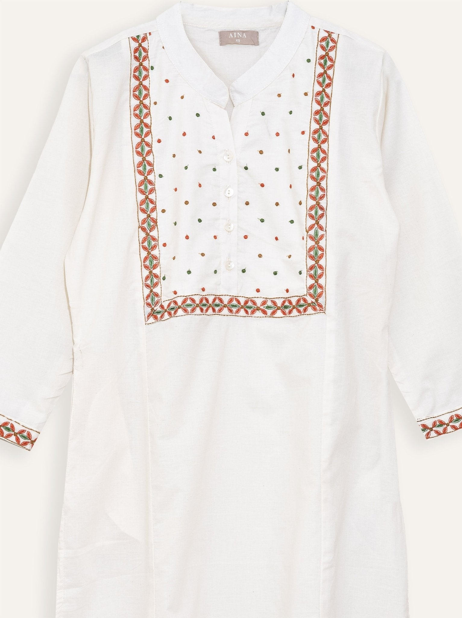 Priya Cotton Embroidered Straight Kurta - AINA