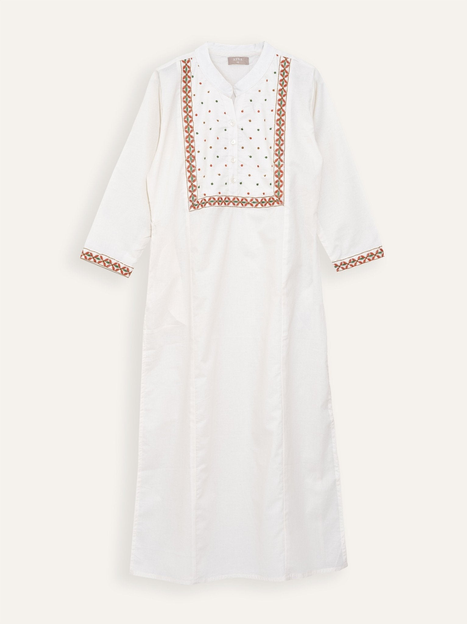 Priya Cotton Embroidered Straight Kurta - AINA