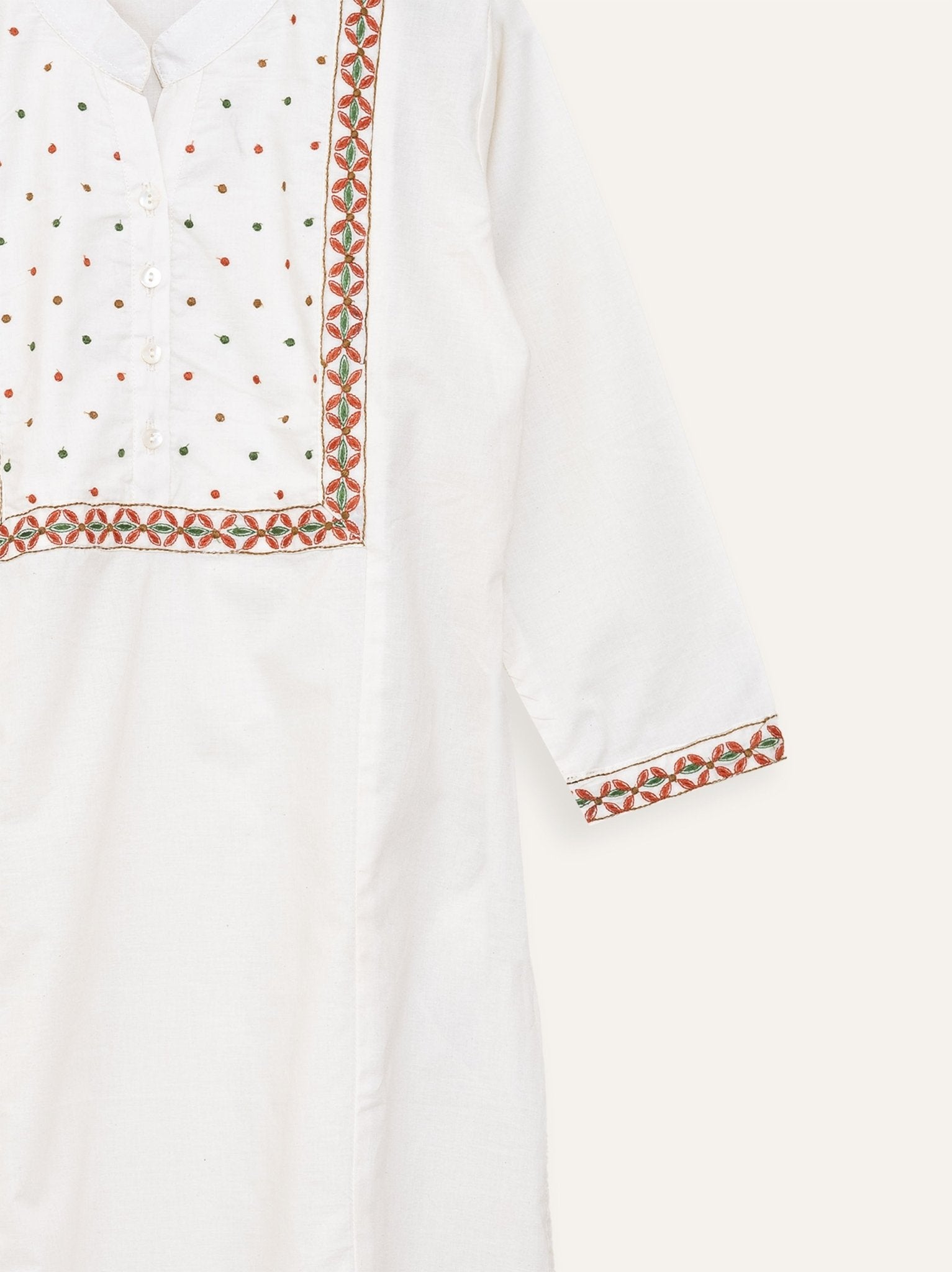 Priya Cotton Embroidered Straight Kurta - AINA