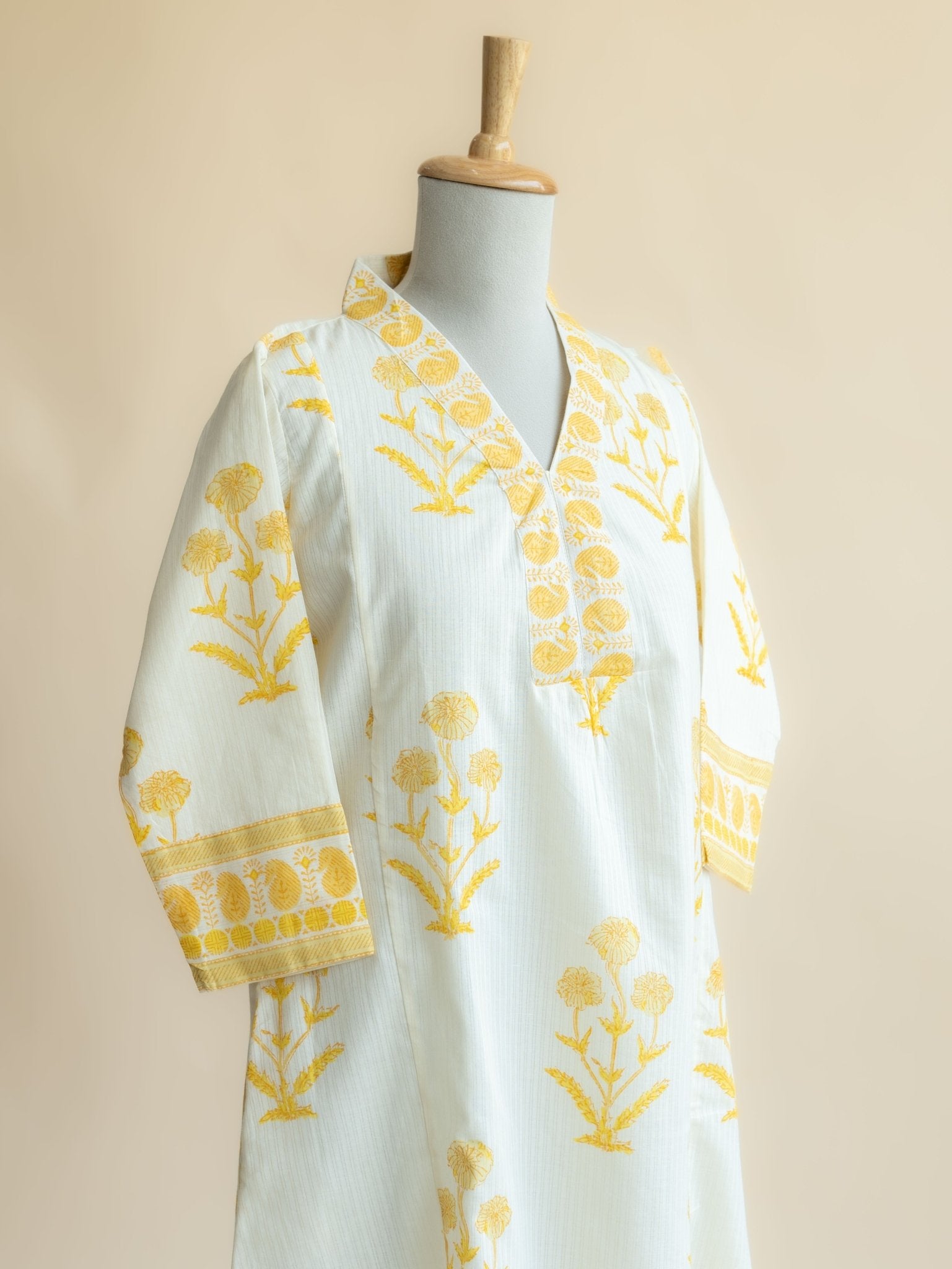 Raaza Cotton Block Printed A - Line Kurta - AINA