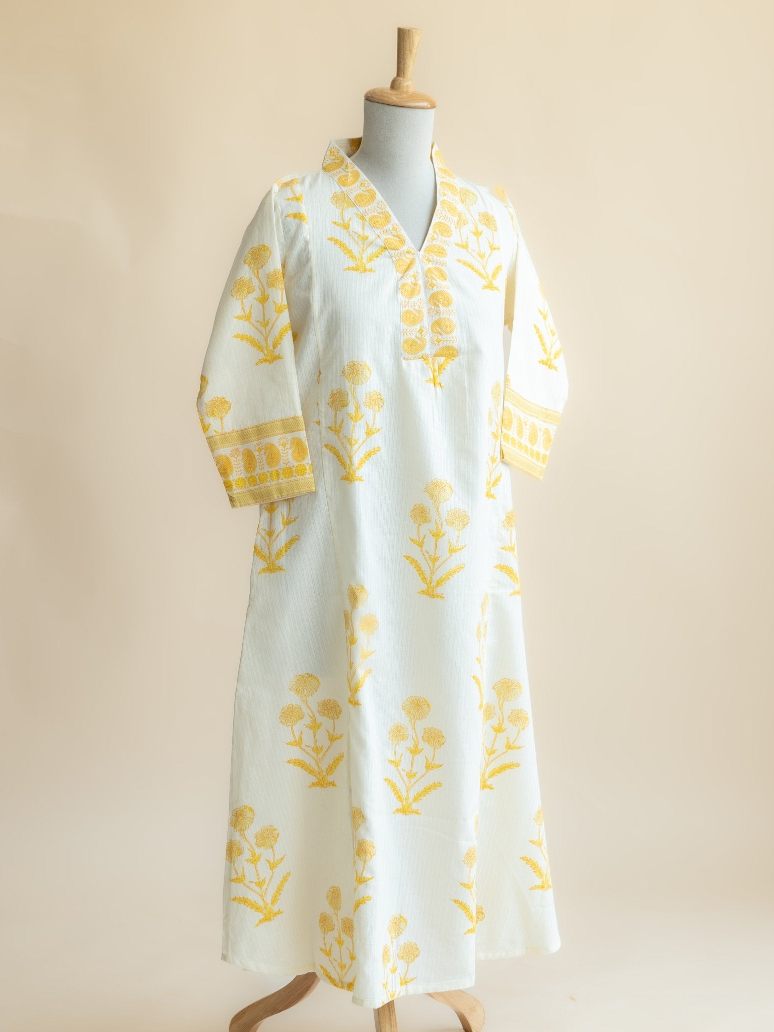 Raaza Cotton Block Printed A - Line Kurta - AINA