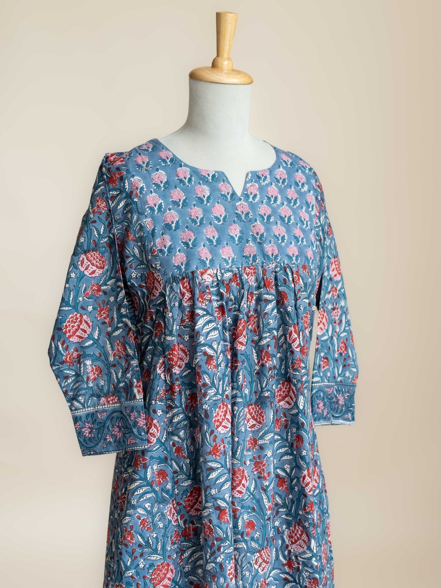 Raeza Cotton Block Printed A-Line Kurta - AINA
