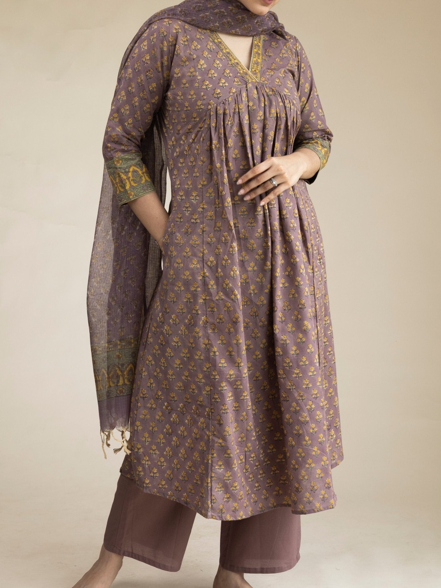 Rainah Cotton Block Printed A - Line Suit Set - AINA