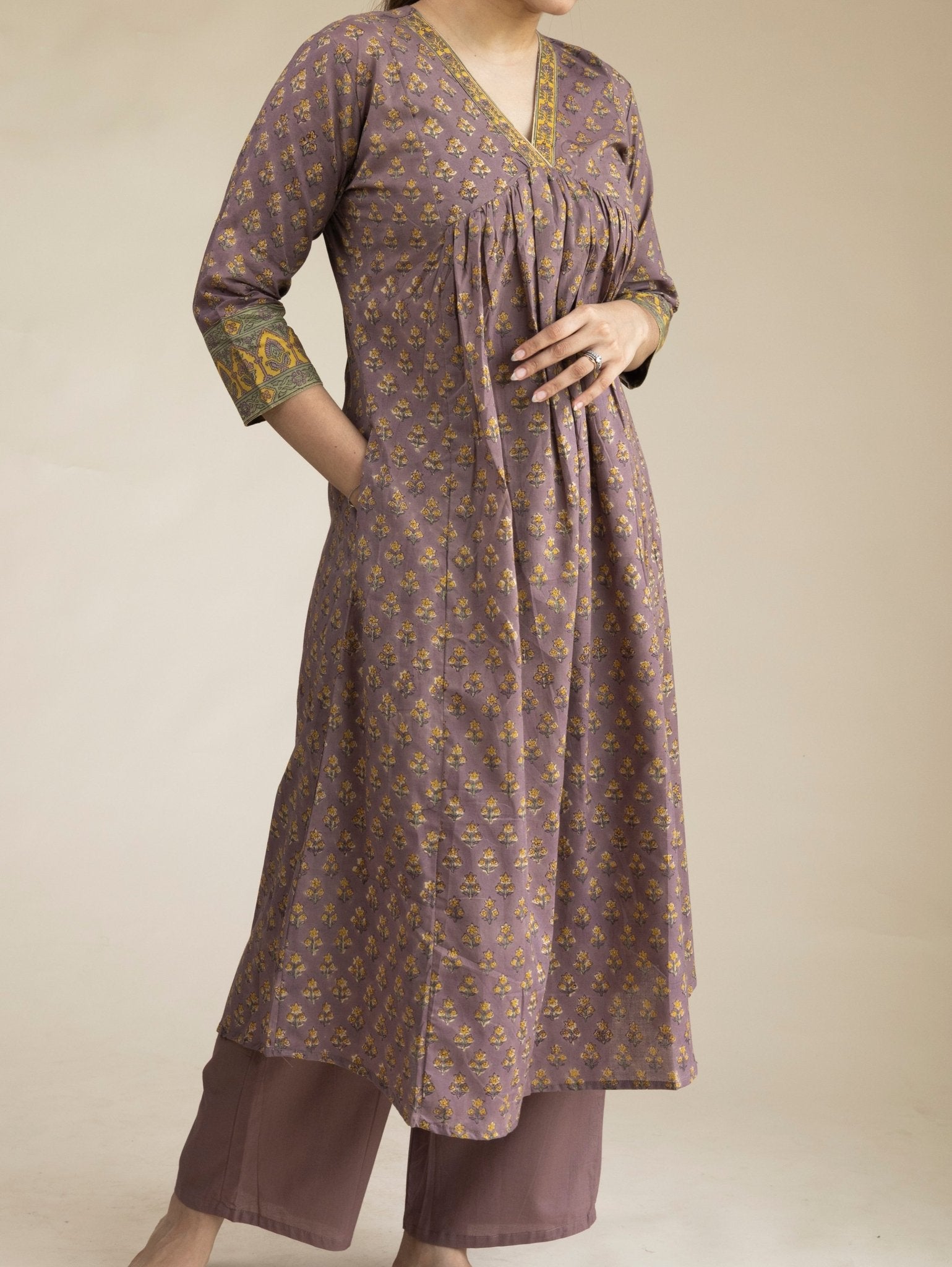 Rainah Cotton Block Printed A - Line Suit Set - AINA