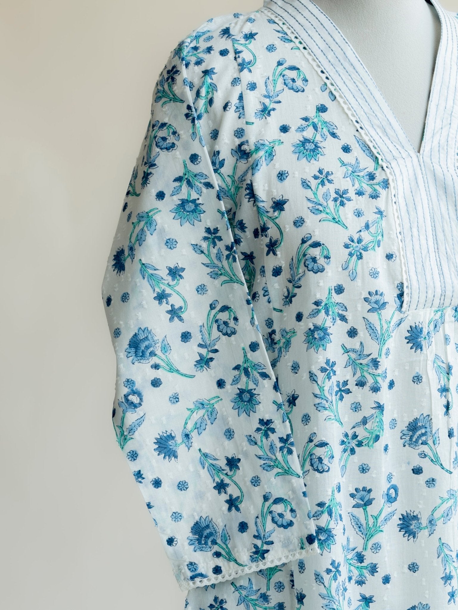 Raja Cotton Block Printed A Line Kurta - AINA