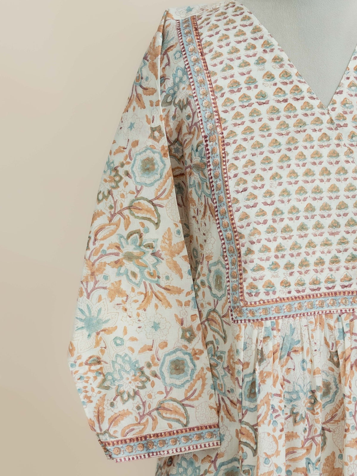 Raneem Cotton Block Printed A-Line Kurta - AINA