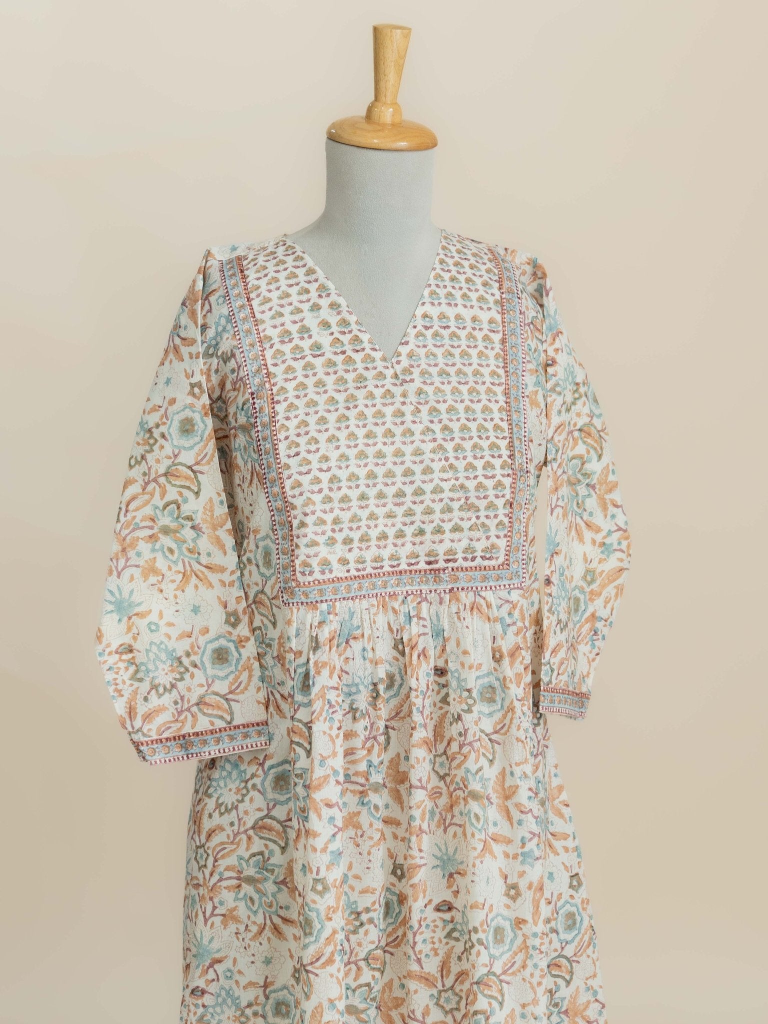 Raneem Cotton Block Printed A-Line Kurta - AINA